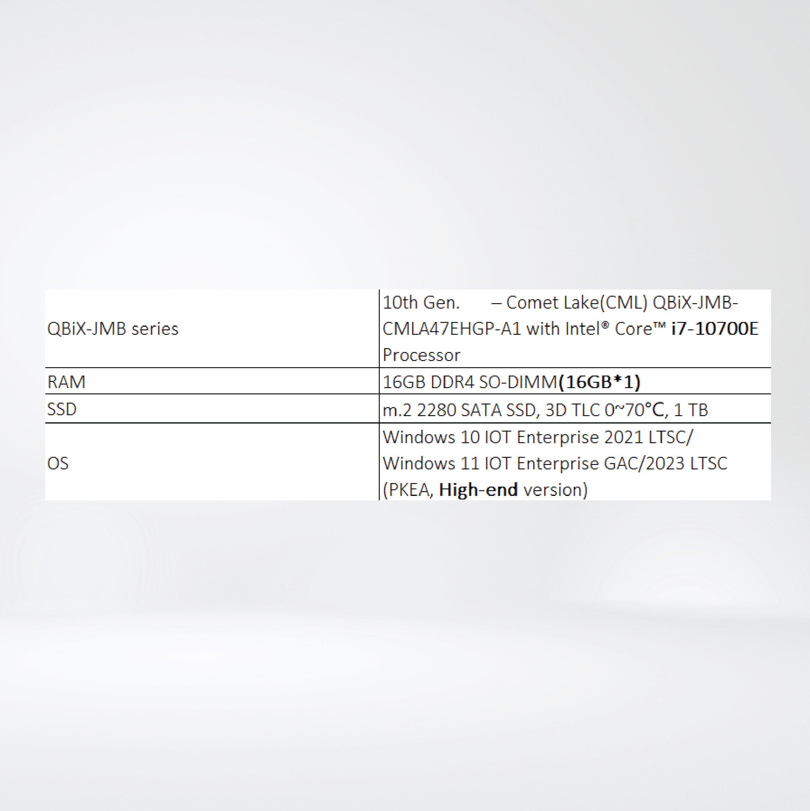 QBiX-JMB-CMLA47EHGP-A1 Industrial system with Intel® Q470E Chipset, with Intel® Core™ i7-10700E Processor - Riverplus