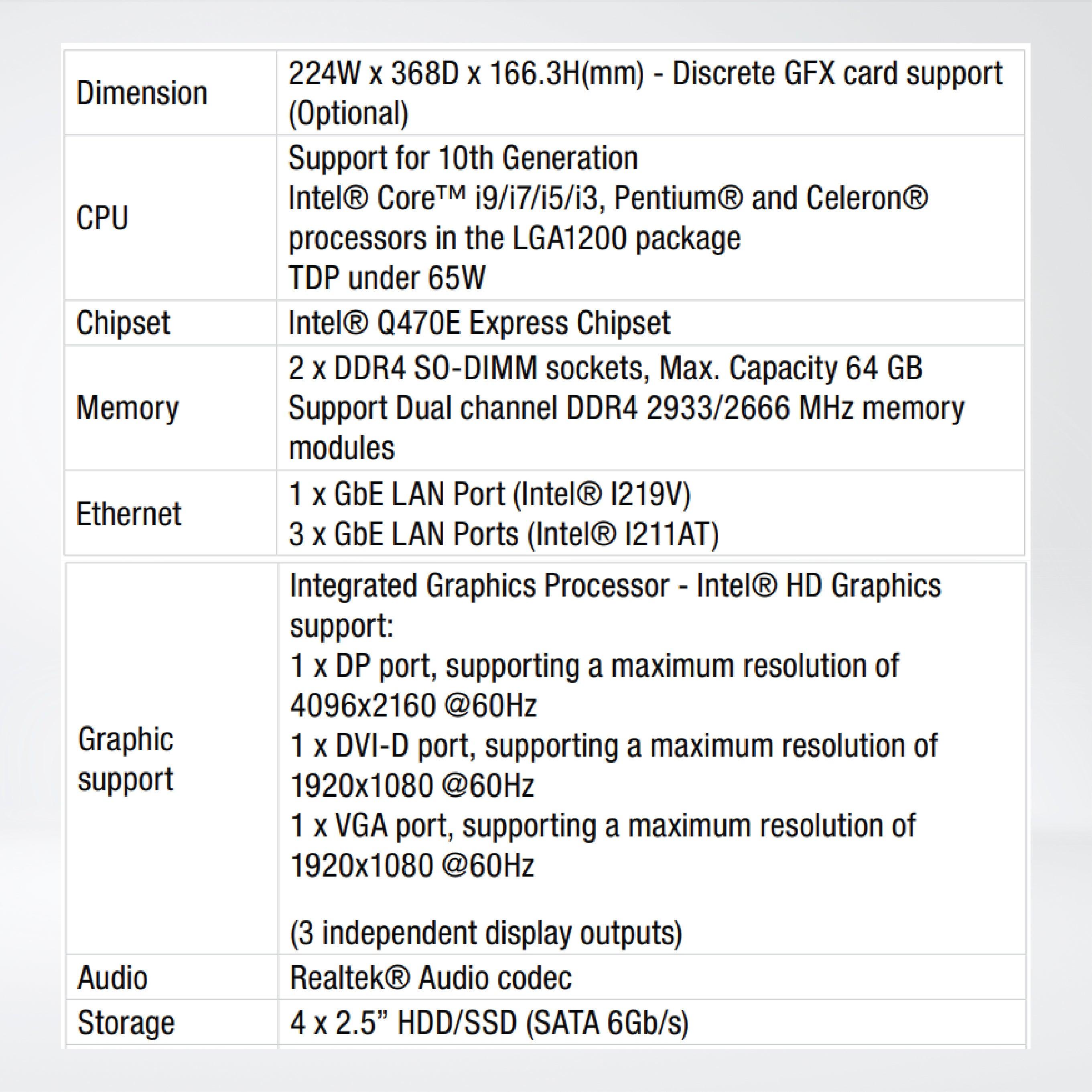 QBiX-JMB-CMLA47EHGP-A1 Industrial system with Intel® Q470E Chipset, with Intel® Core™ i7-10700E Processor - Riverplus