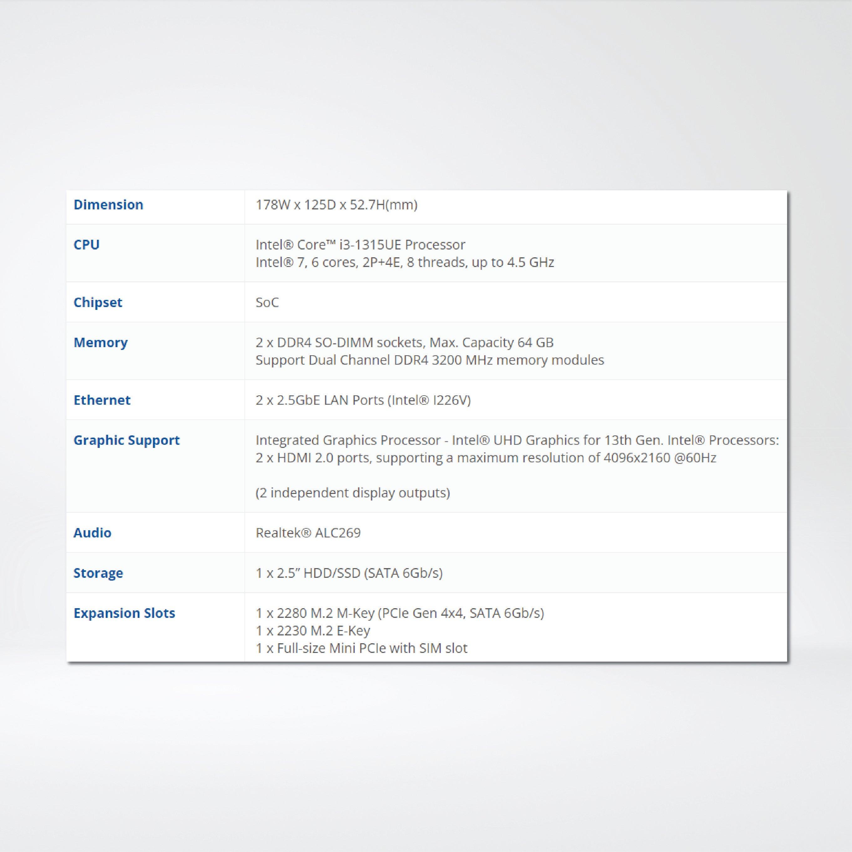 QBiX-Pro-RPLA1315EH-A1 Industrial system with Intel® Core™ i3-1315UE Processor - Riverplus