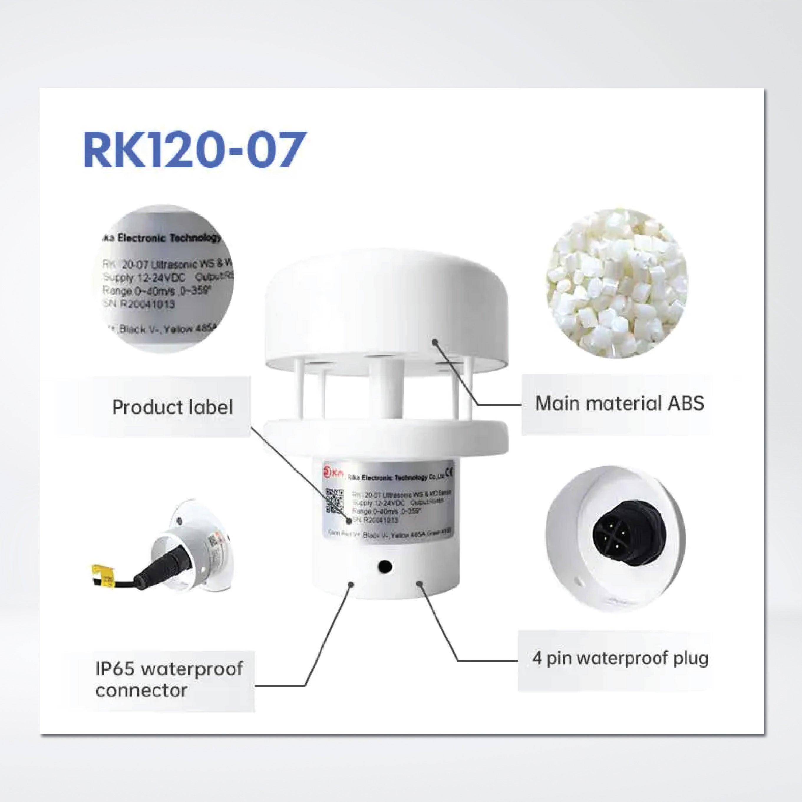 RK120-07 Mini Ultrasonic Anemometer, Ultrasonic Wind Speed Direction Sensor - Riverplus