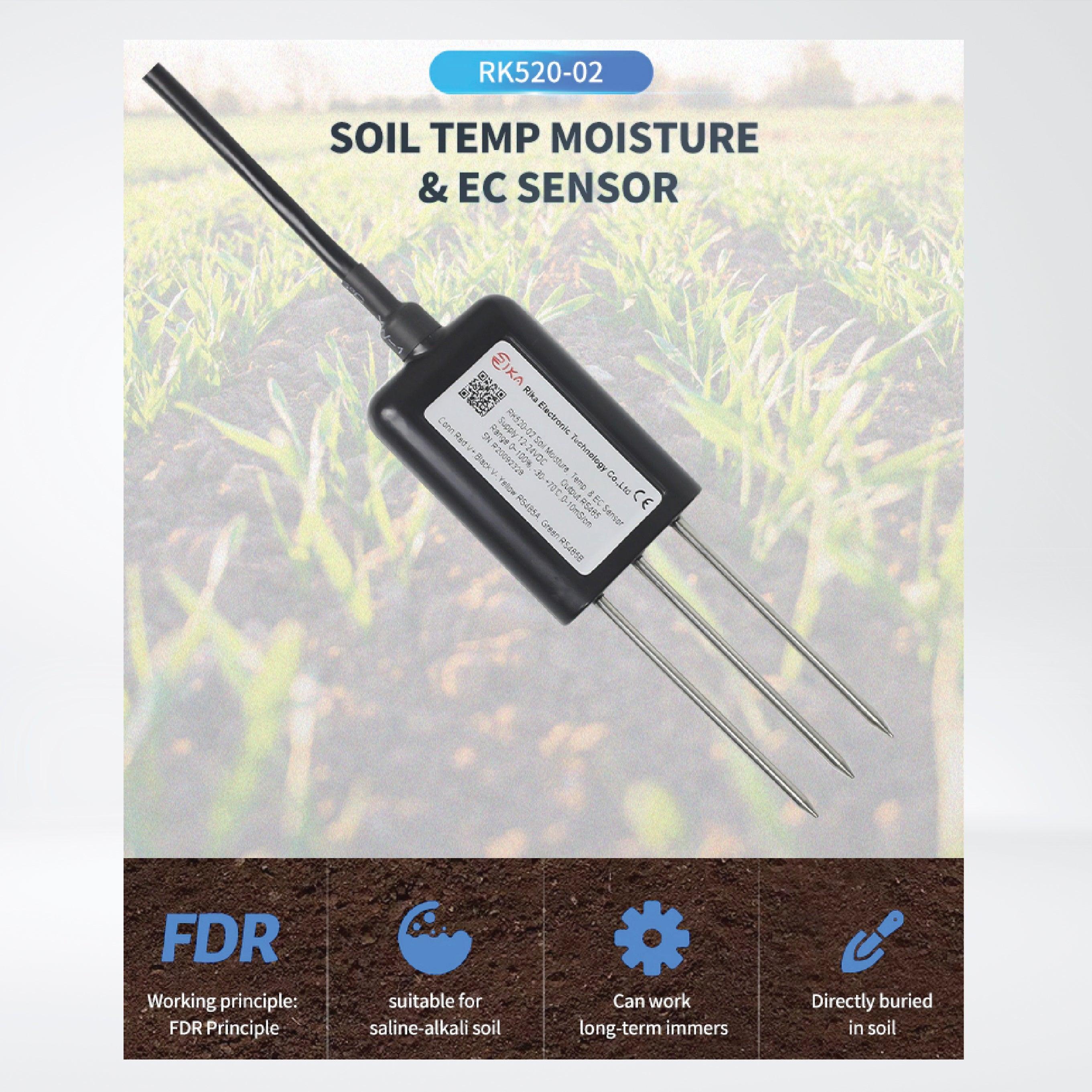 RK520-02 Soil Moisture Sensor, Temperature Probe& EC Sensor - Riverplus