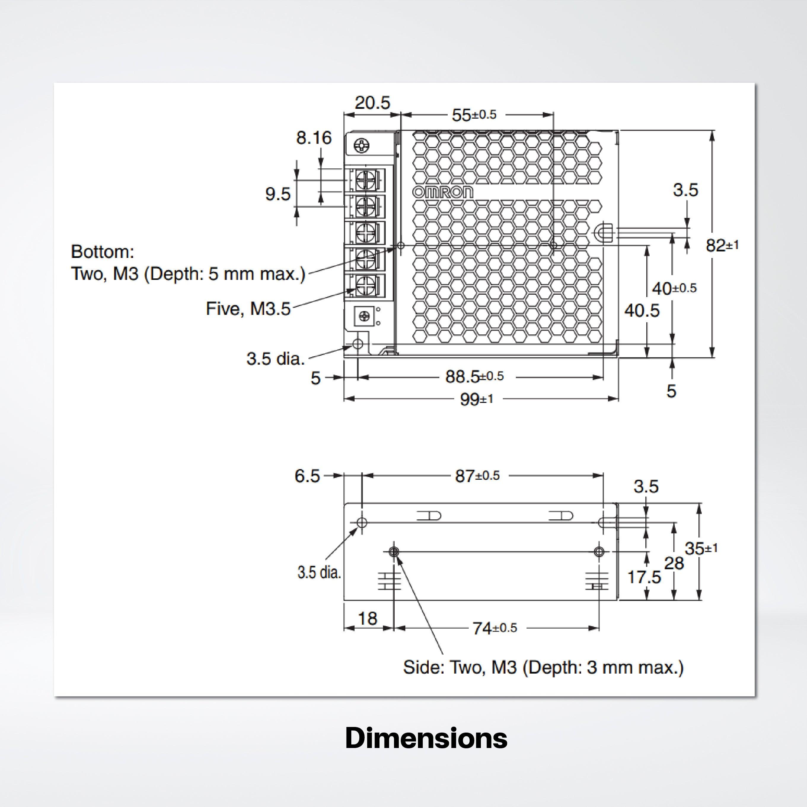 S8FS-C02505 Switch Mode Power Supply ,25W , 5VDC , Model with terminal block facing upward - Riverplus