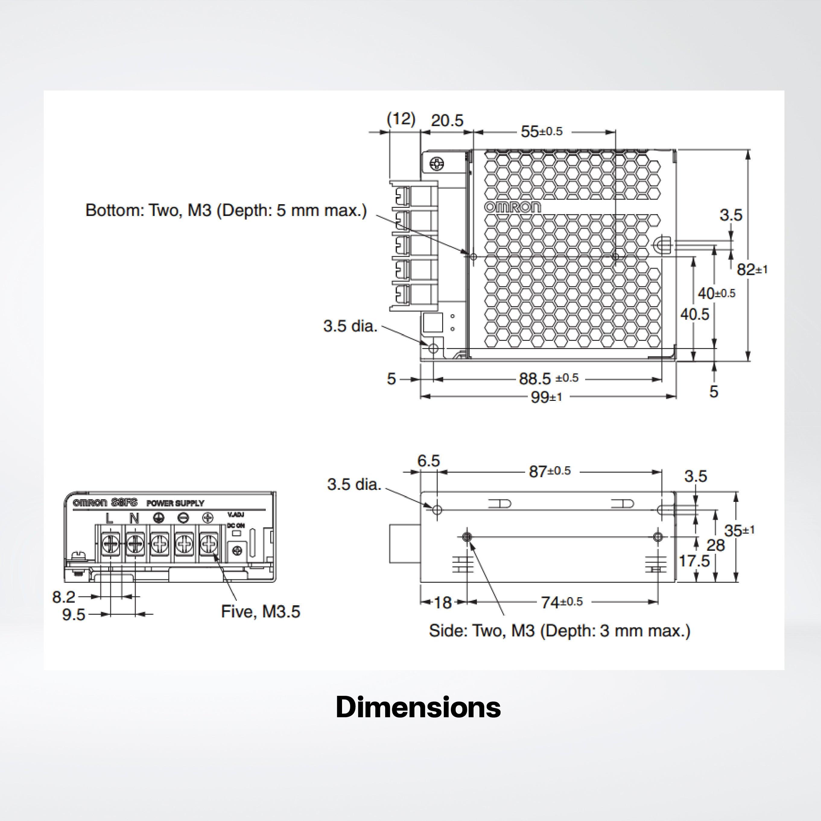 S8FS-C02505J Switch Mode Power Supply ,25 W , 5VDC ,Model with terminal block facing forward - Riverplus