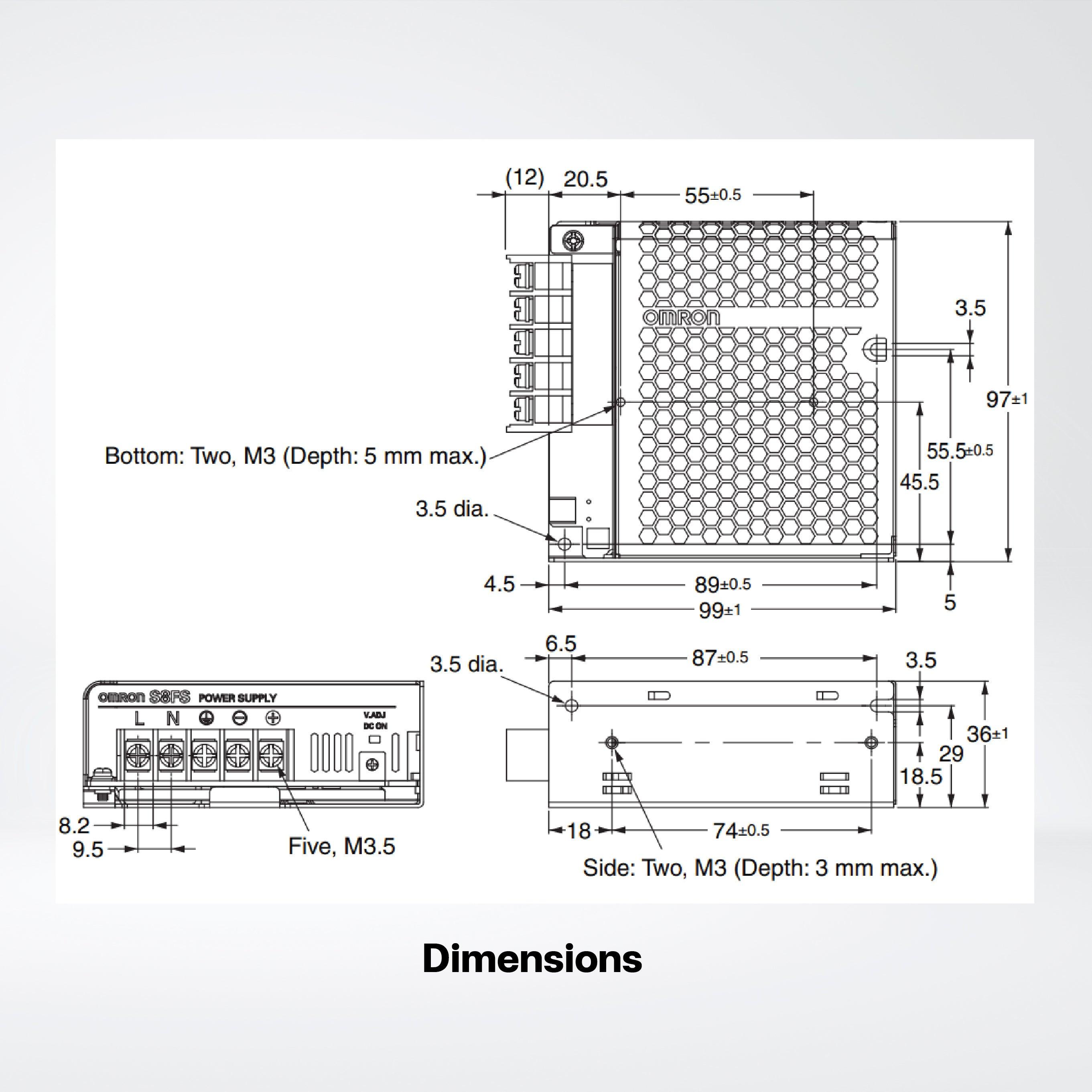 S8FS-C03505J Switch Mode Power Supply ,35 W , 5VDC ,Model with terminal block facing forward - Riverplus