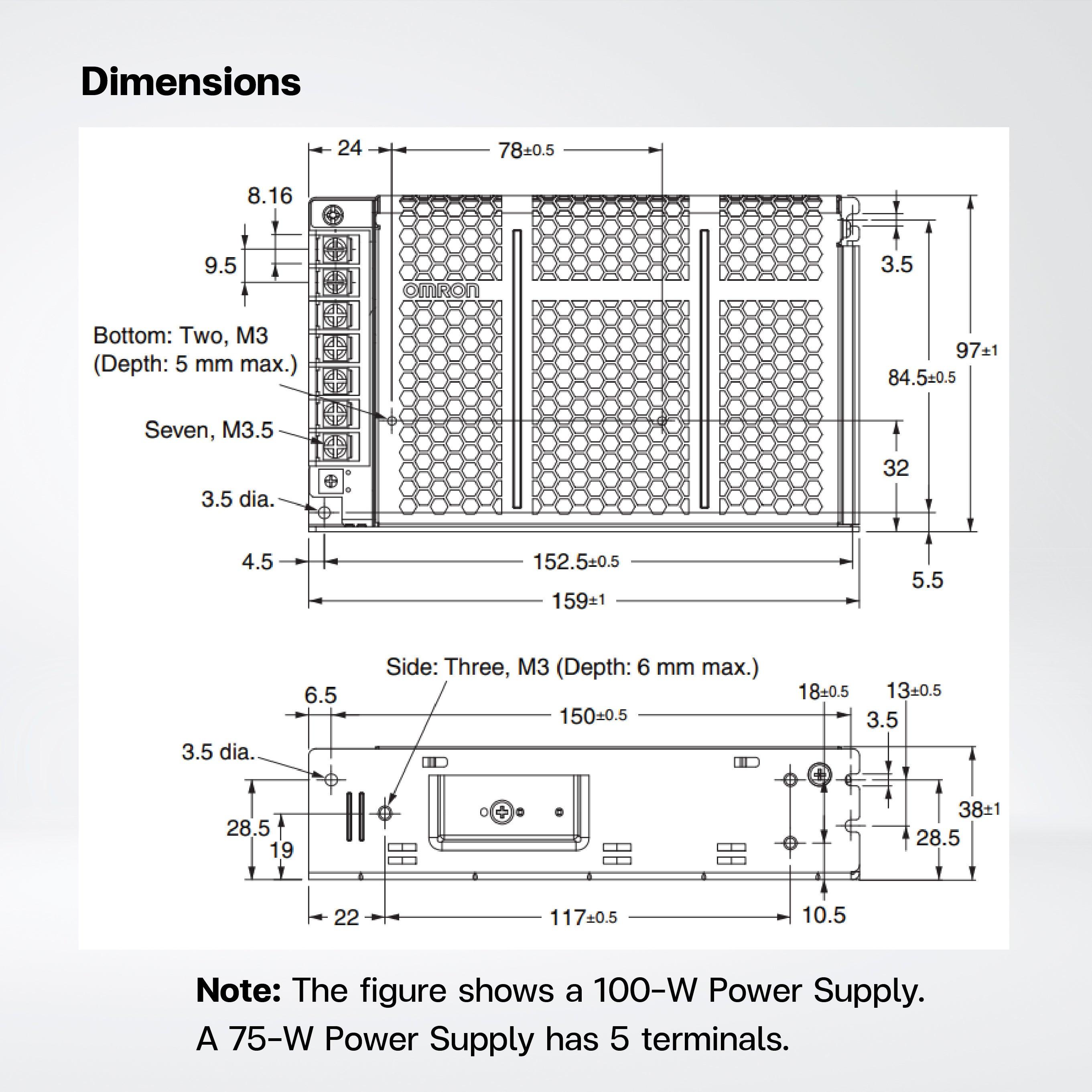 S8FS-C07505 Switch Mode Power Supply ,75W , 5VDC , Model with terminal block facing upward - Riverplus