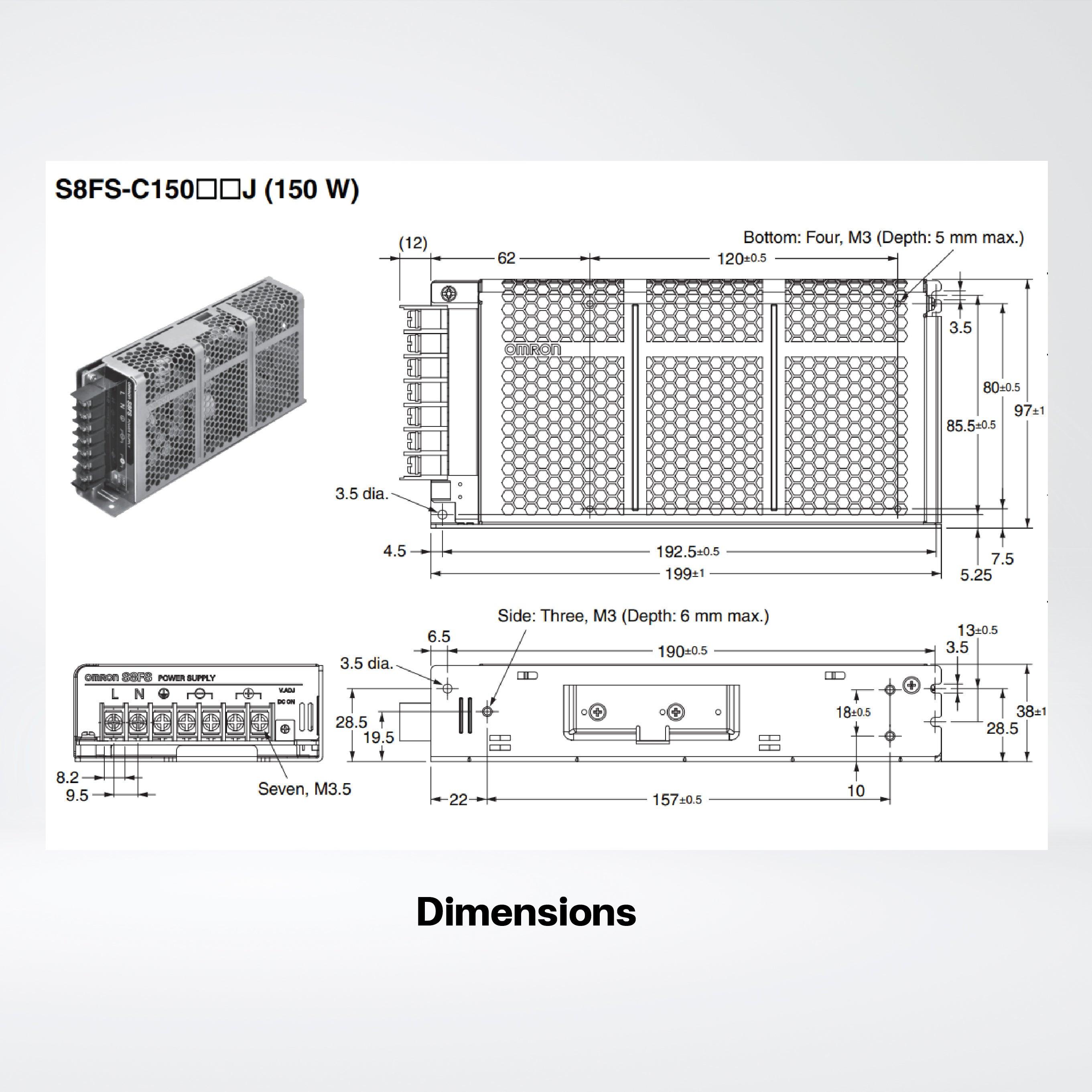 S8FS-C15005J Switch Mode Power Supply ,150 W , 5VDC ,Model with terminal block facing forward - Riverplus