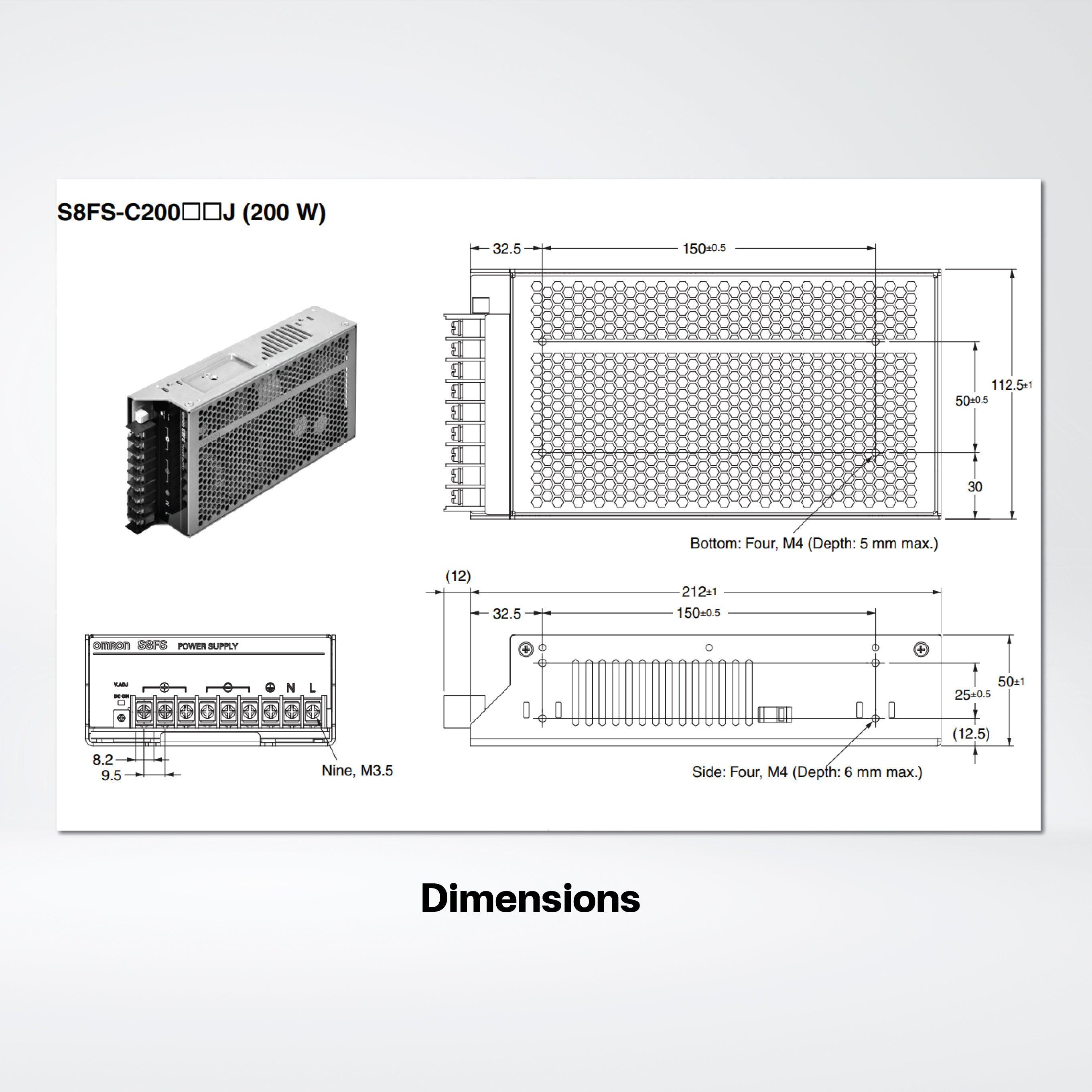 S8FS-C20005J Switch Mode Power Supply ,200 W , 5VDC ,Model with terminal block facing forward - Riverplus