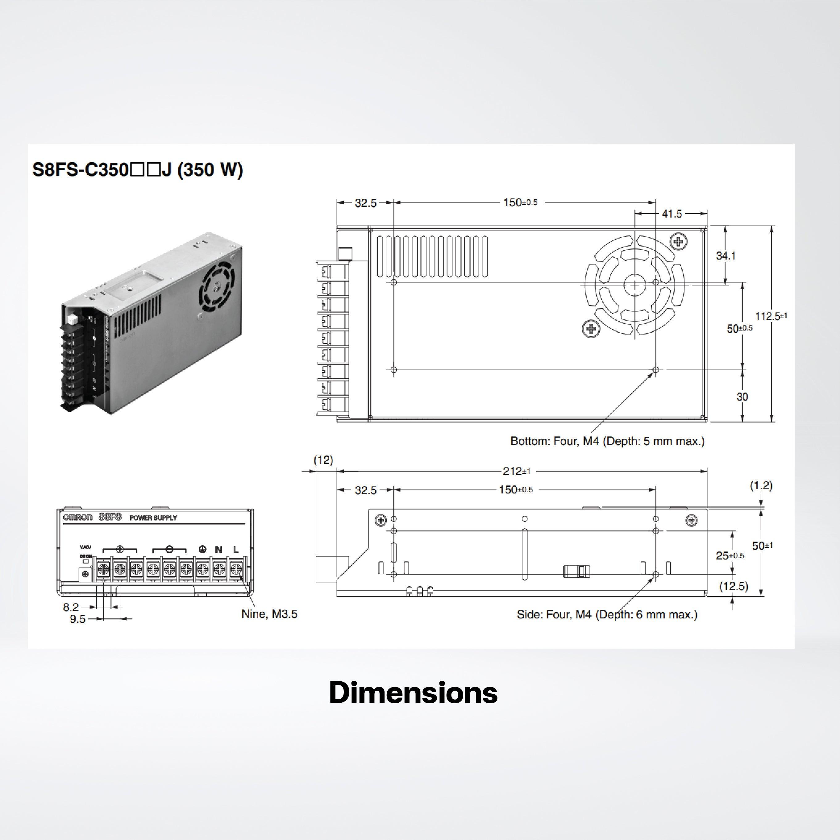 S8FS-C35005J Switch Mode Power Supply ,350 W , 5VDC ,Model with terminal block facing forward - Riverplus