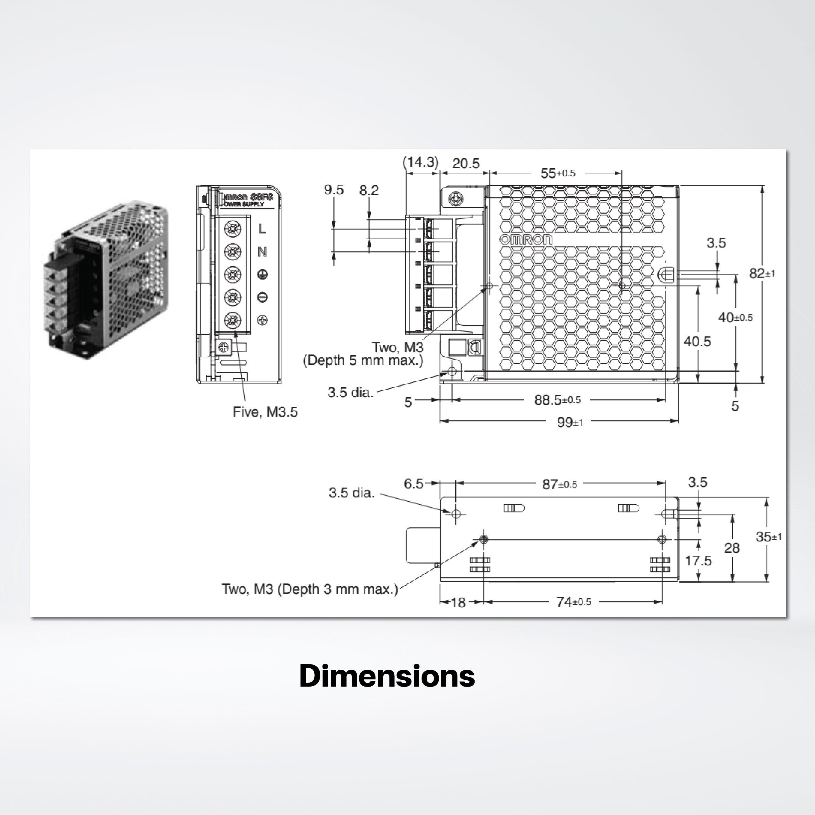 S8FS-G01505C Switch Mode Power Supply Superior Basic Performance, 15 W, 5 VDC, direct mounting - Riverplus