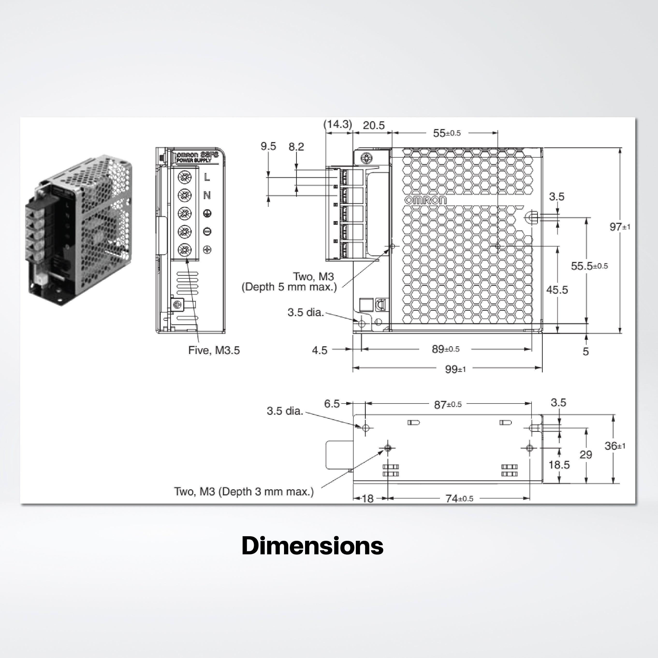 S8FS-G05005C Switch Mode Power Supply Superior Basic Performance, 50 W, 5 VDC, direct mounting - Riverplus