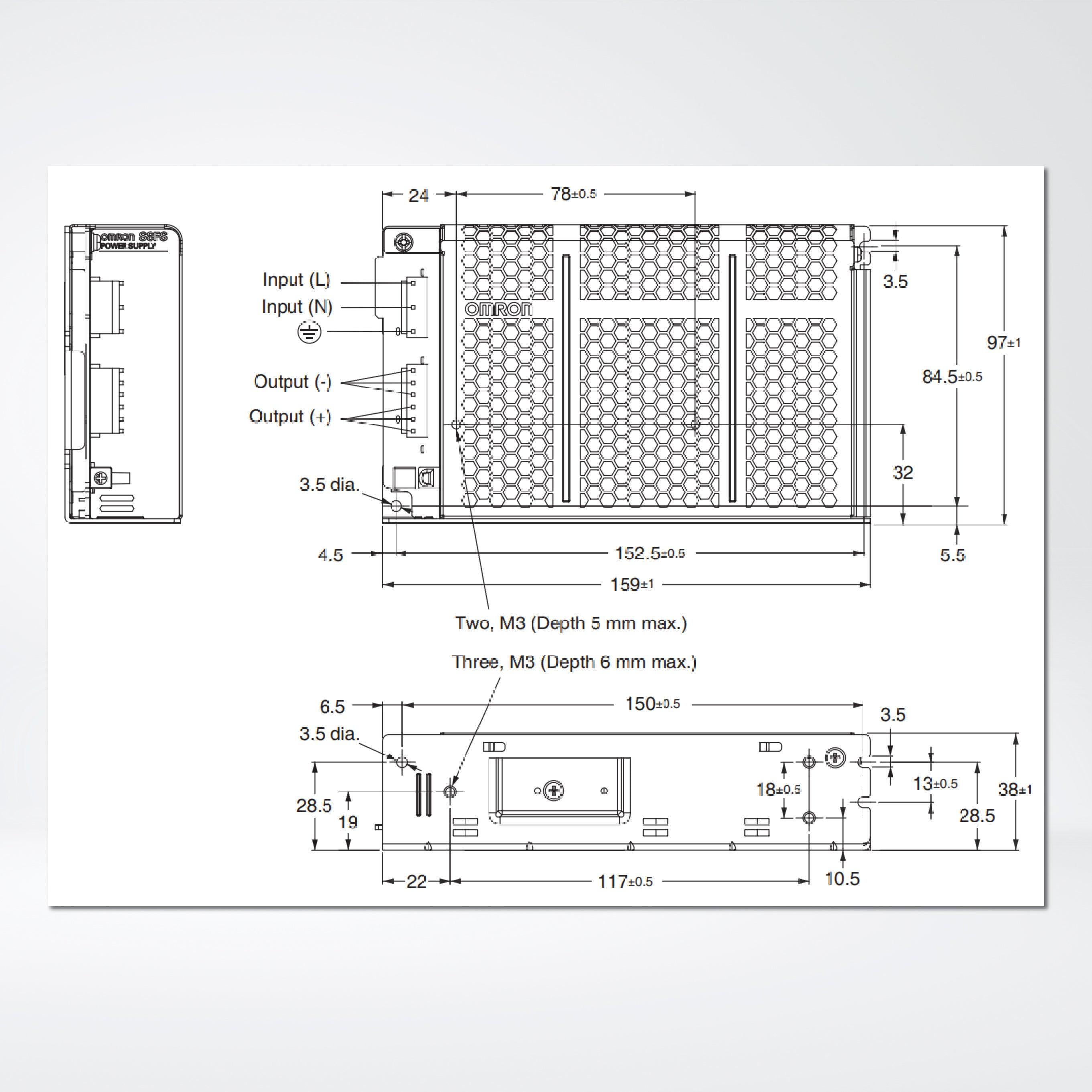 S8FS-G15024CE Switch Mode Power Supply Superior Basic Performance, 150 W, 24 VDC, direct mounting - Riverplus