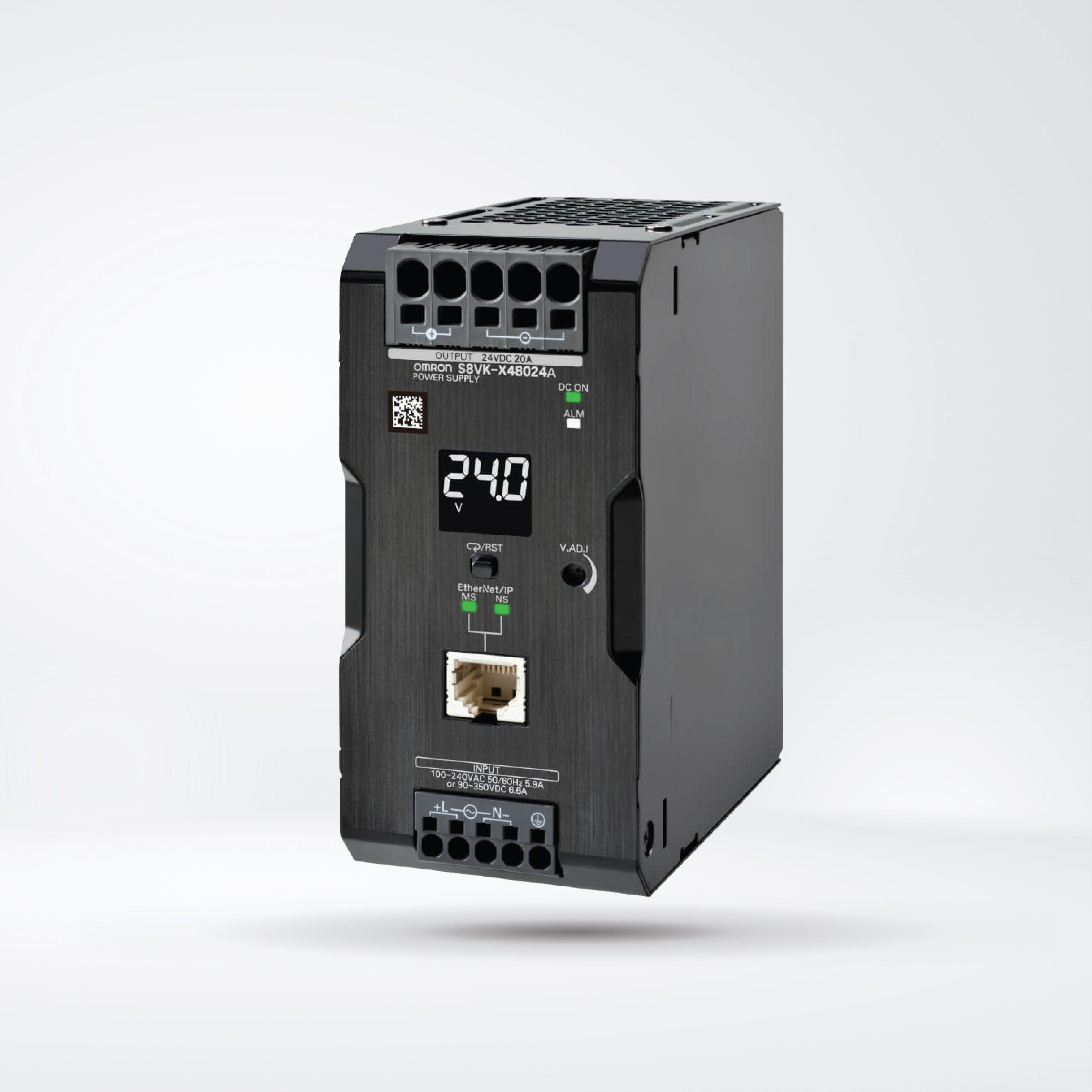 S8VK-X48024A-EIP Switch Mode Power Supply, with EtherNet/IP, Modbus TCP,480 W, 24 VDC, display - Riverplus