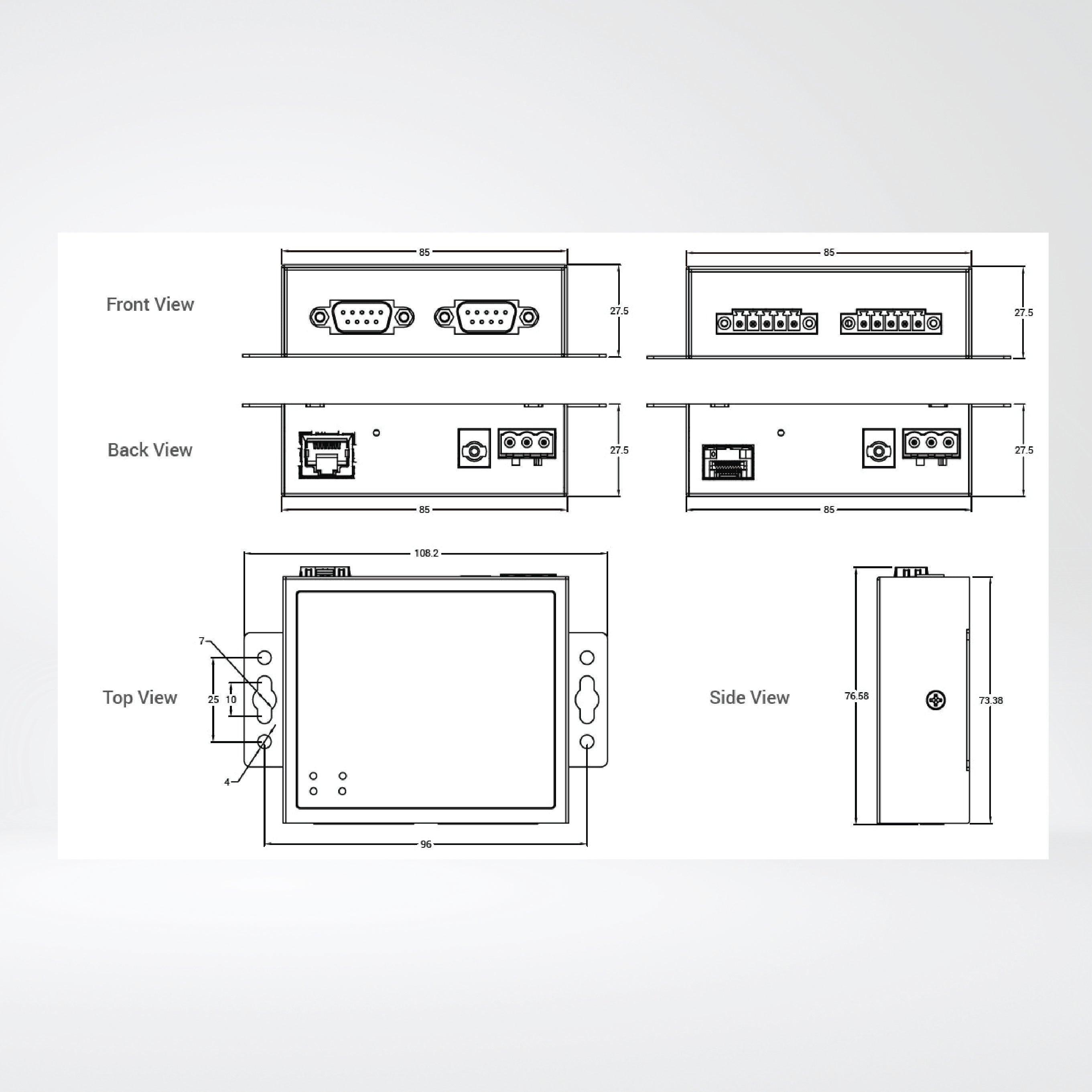 SE5202-SFP-DB Compact 2-Port Industrial Serial Device Server, Field-Mount - Riverplus