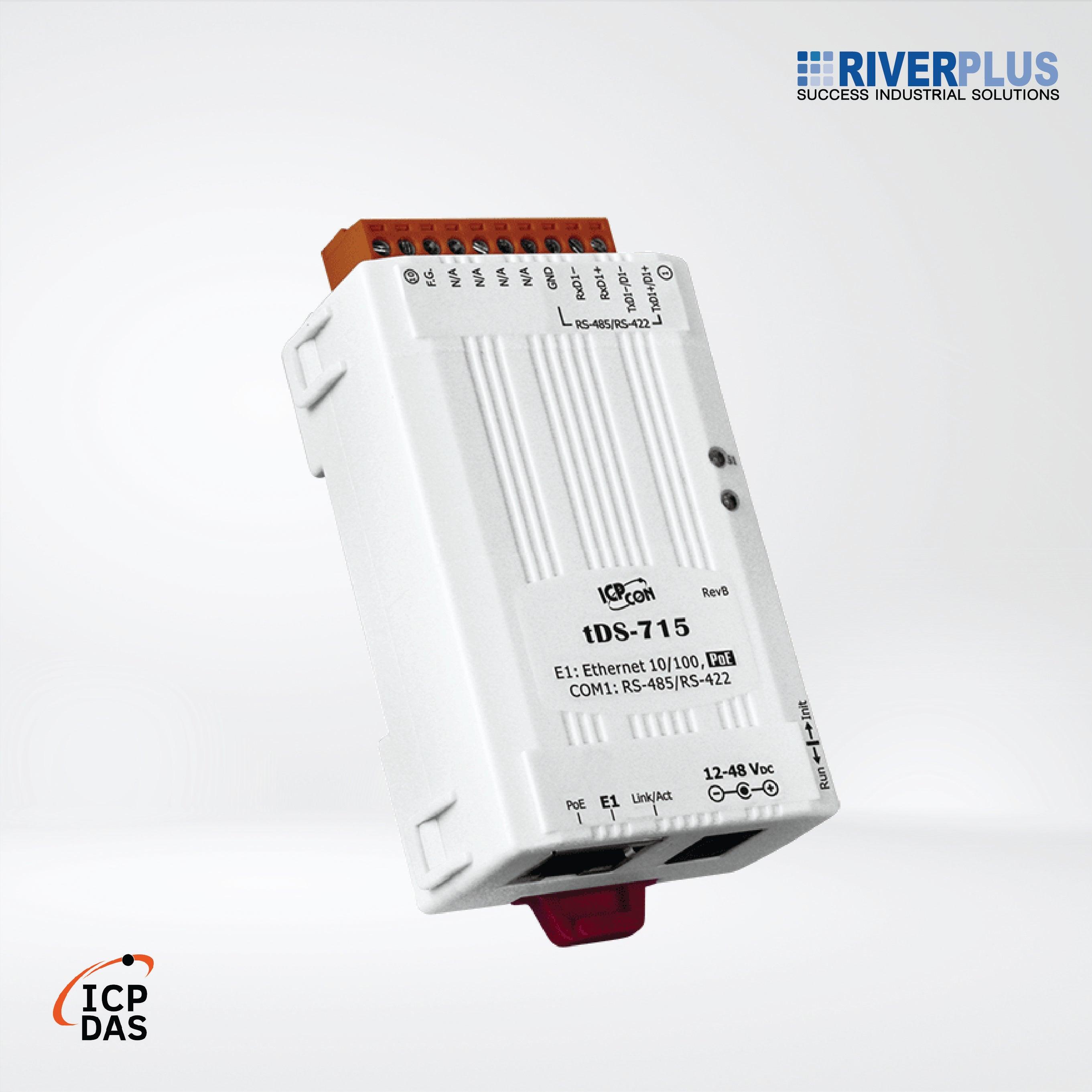 tDS-715 CR Tiny (1x RS-422/485) Serial-to-Ethernet Device Server with PoE - Riverplus