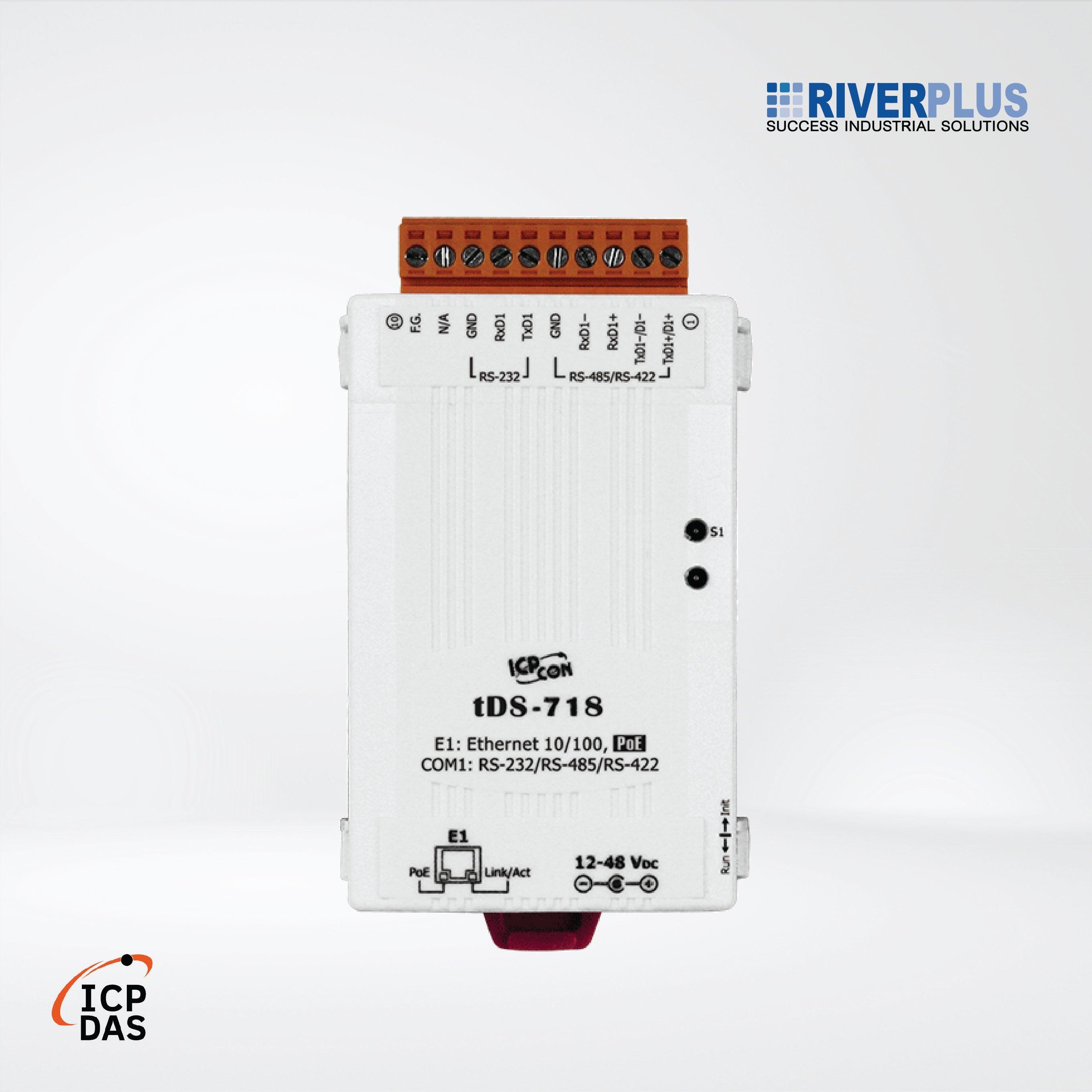 tDS-718 CR Tiny (1x RS-232/422/485) Serial-to-Ethernet Device Server with PoE - Riverplus