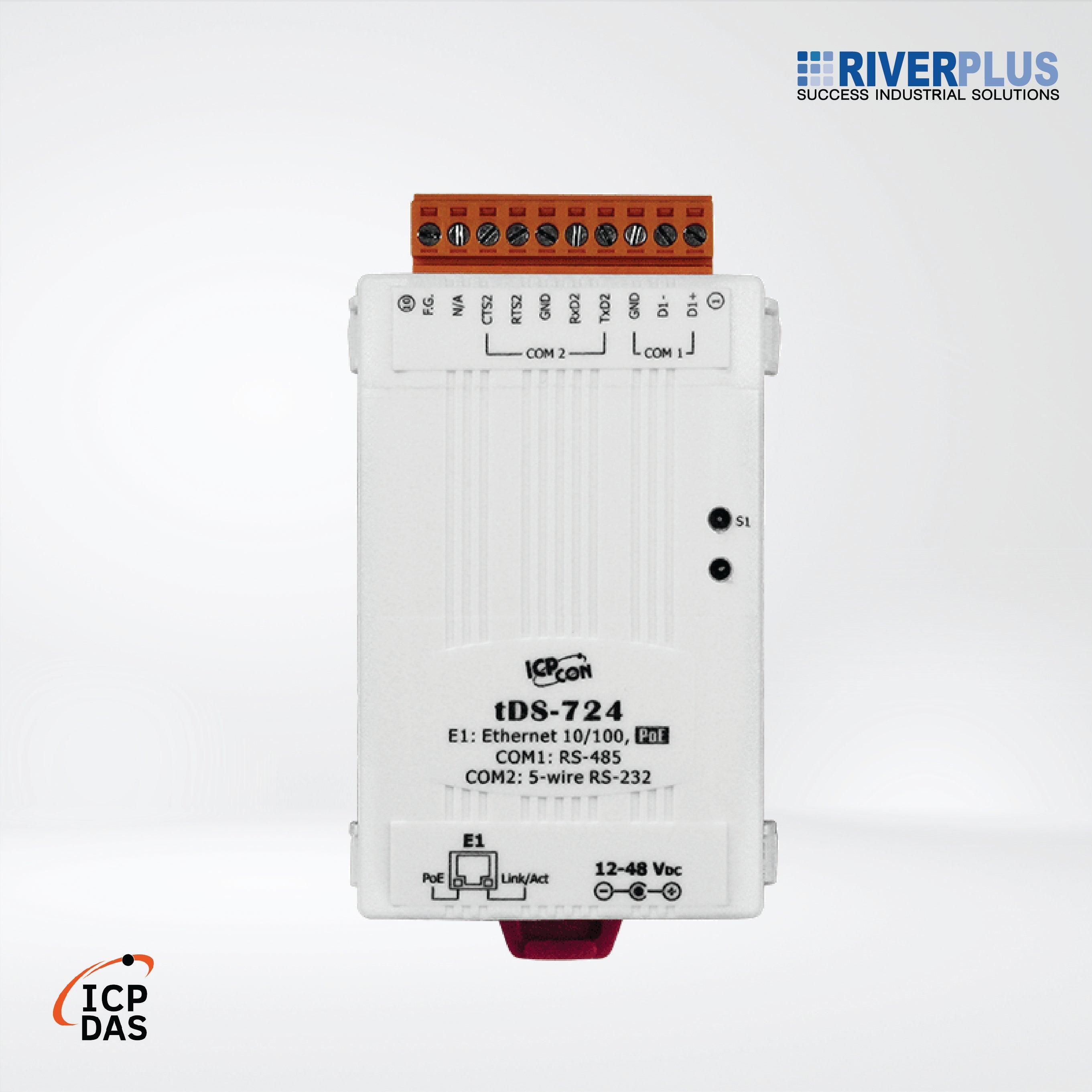 tDS-724 CR Tiny (1x RS-232 and 1x RS-485) Serial-to-Ethernet Device Server with PoE - Riverplus