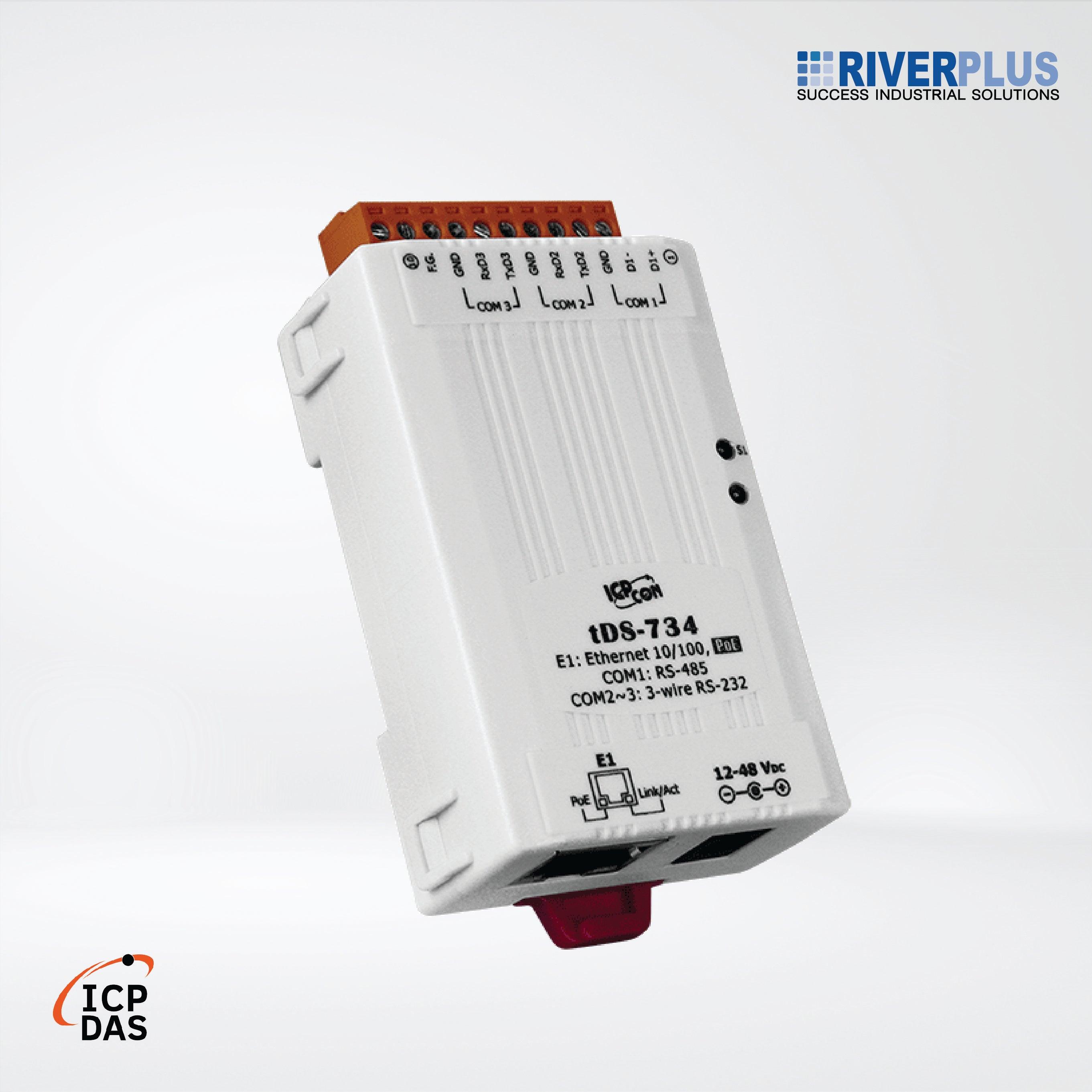tDS-734 CR Tiny (2x RS-232 and 1x RS-485) Serial-to-Ethernet Device Server with PoE - Riverplus