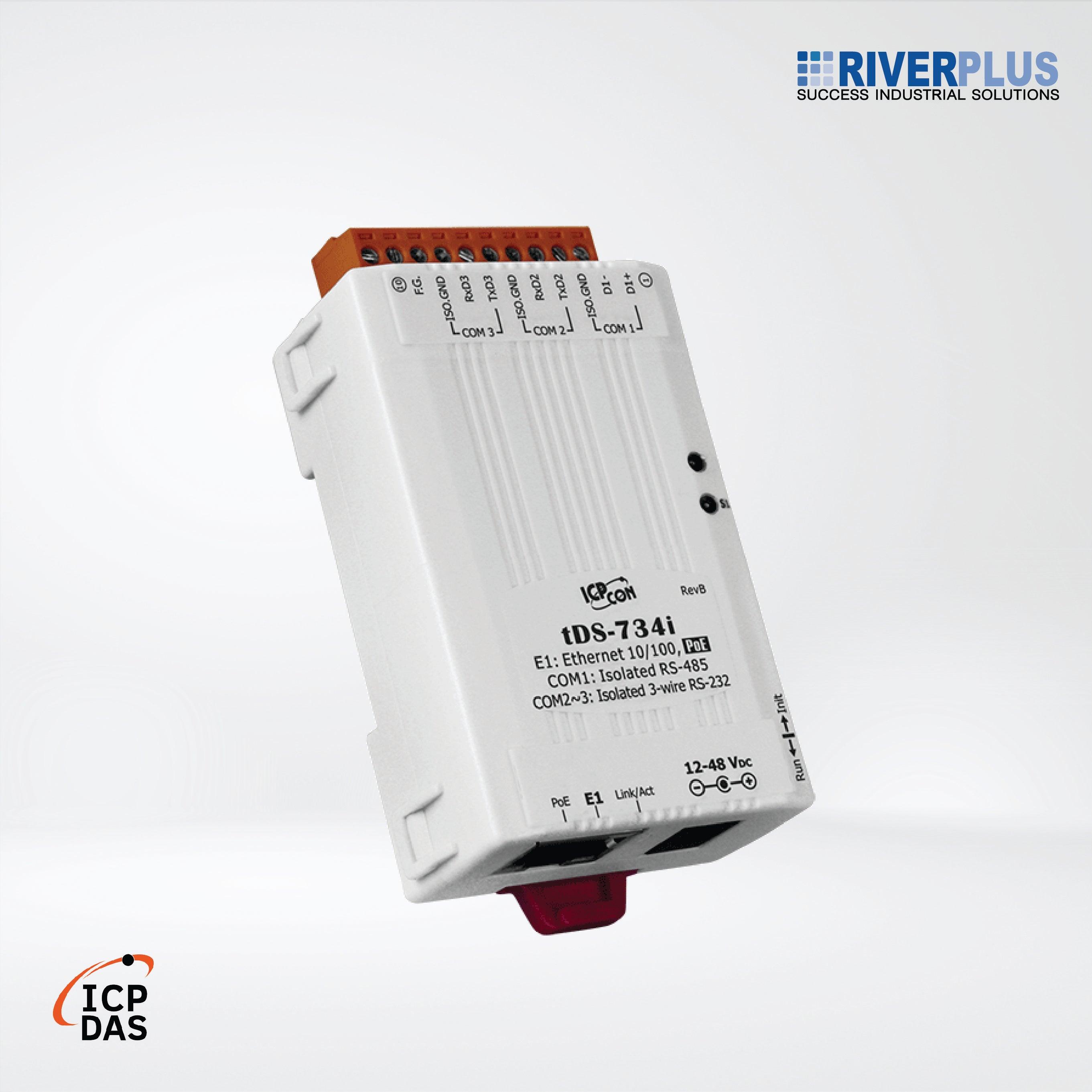 tDS-734i CR Tiny (2x Isolated RS-232 and 1x Isolated RS-485) Serial-to-Ethernet Device Server with PoE - Riverplus