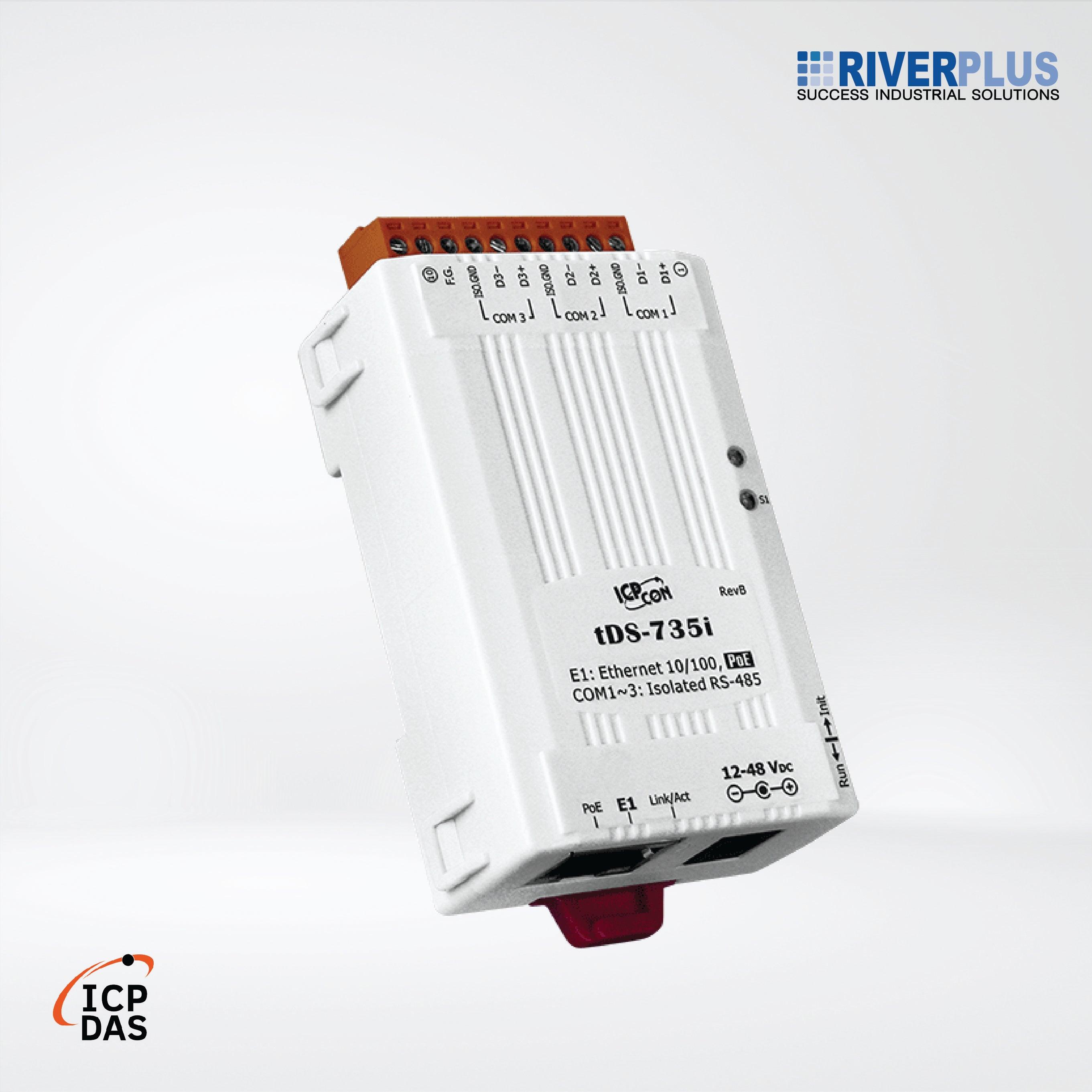 tDS-735i CR Tiny (3x Isolated RS-485) Serial-to-Ethernet Device Server with PoE - Riverplus