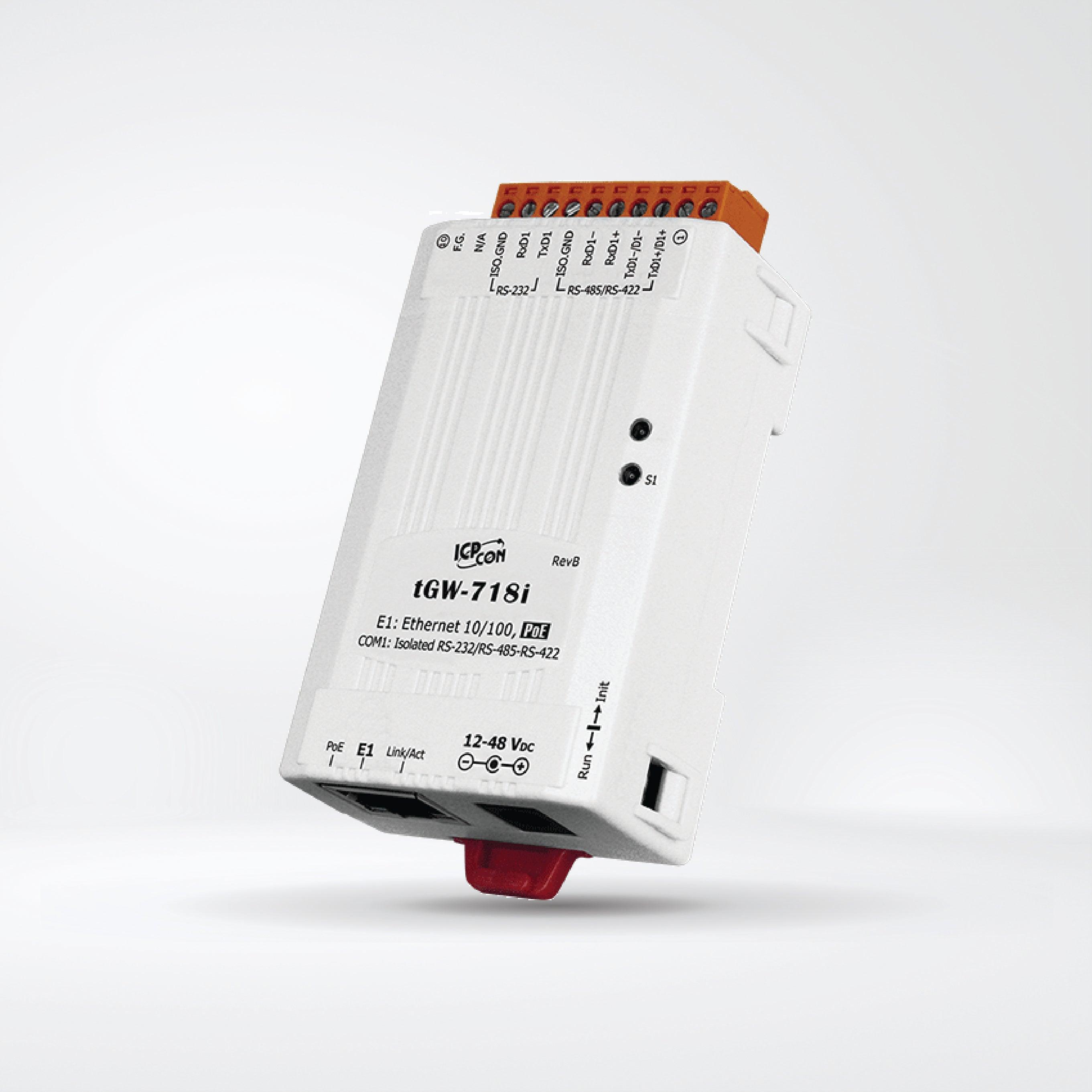 tGW-718i Tiny Modbus/TCP to RTU/ASCII Gateway with PoE and 1-port Isol