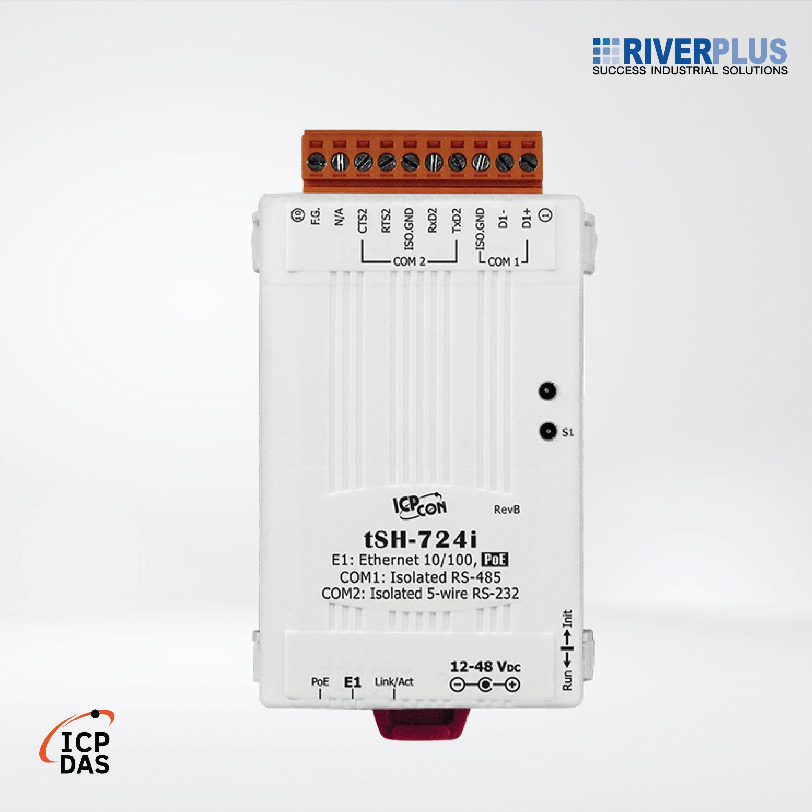 tSH-724i Tiny (1x Isolated RS-232 and 1x Isolated RS-485) Serial Port Converter with PoE - Riverplus