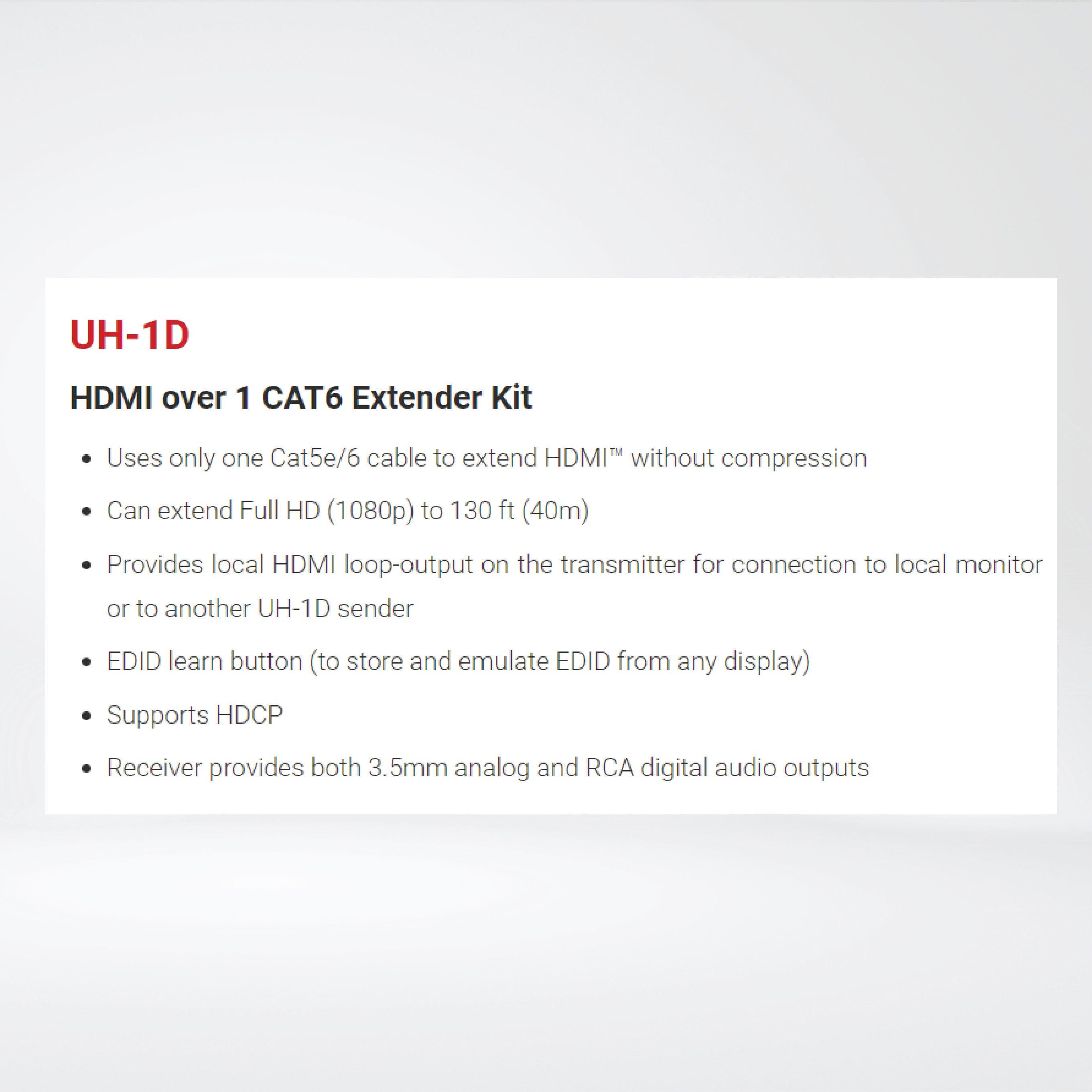 UH-1D HDMI over 1 CAT6 Extender Kit - Riverplus