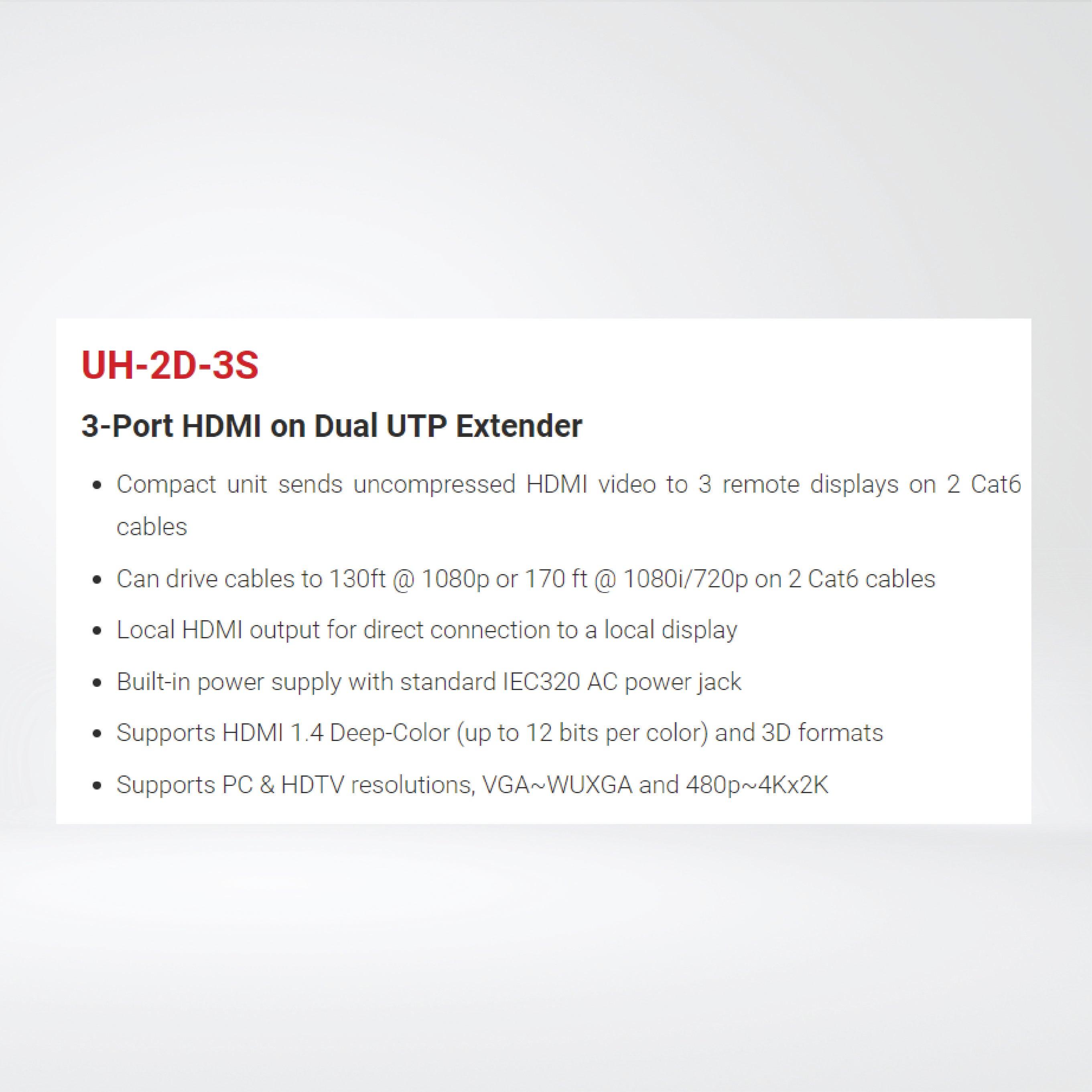 UH-2D-3S 3-Port HDMI on Dual UTP Extender - Riverplus