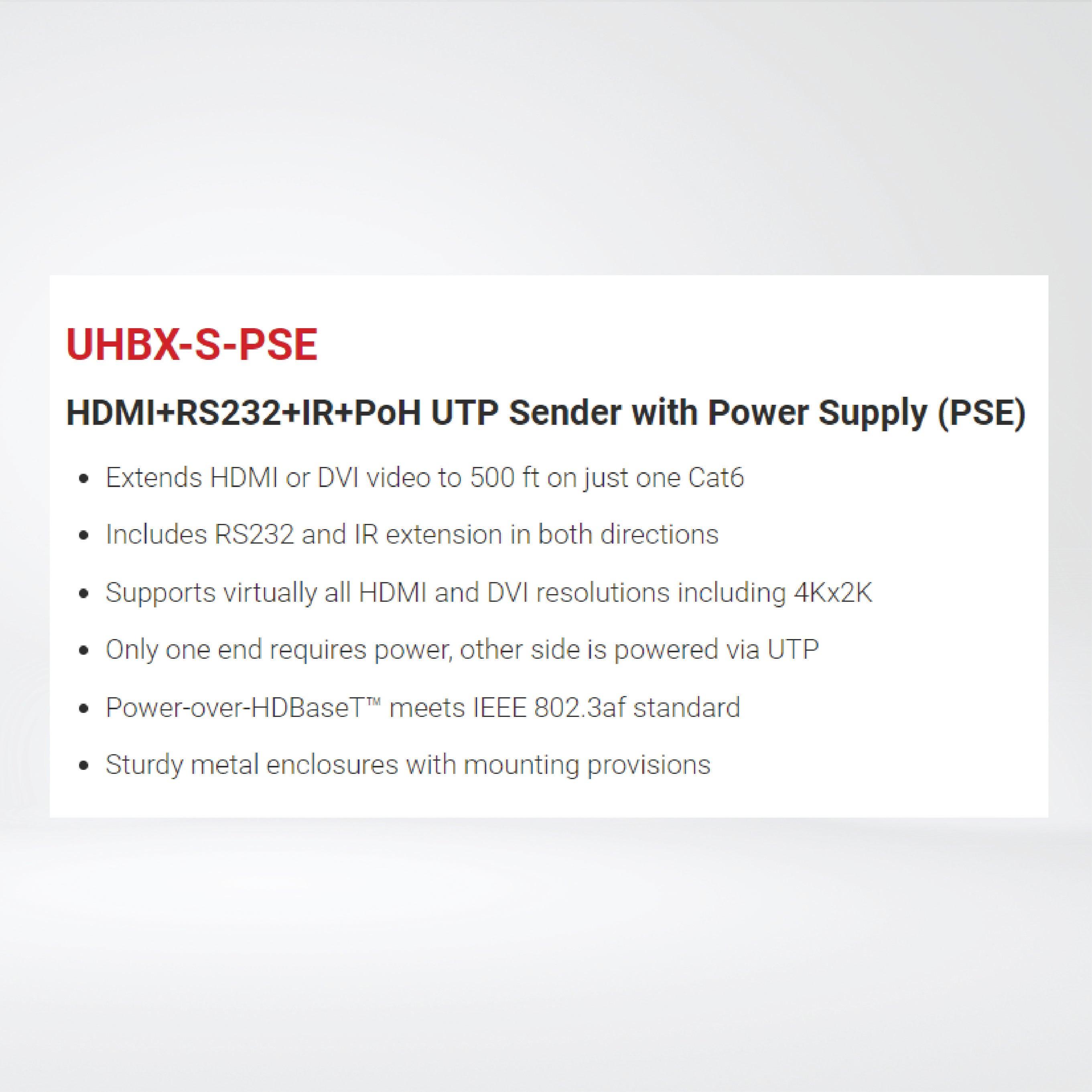 UHBX-S-PSE HDMI+RS232+IR+PoH UTP Sender with Power Supply (PSE) - Riverplus