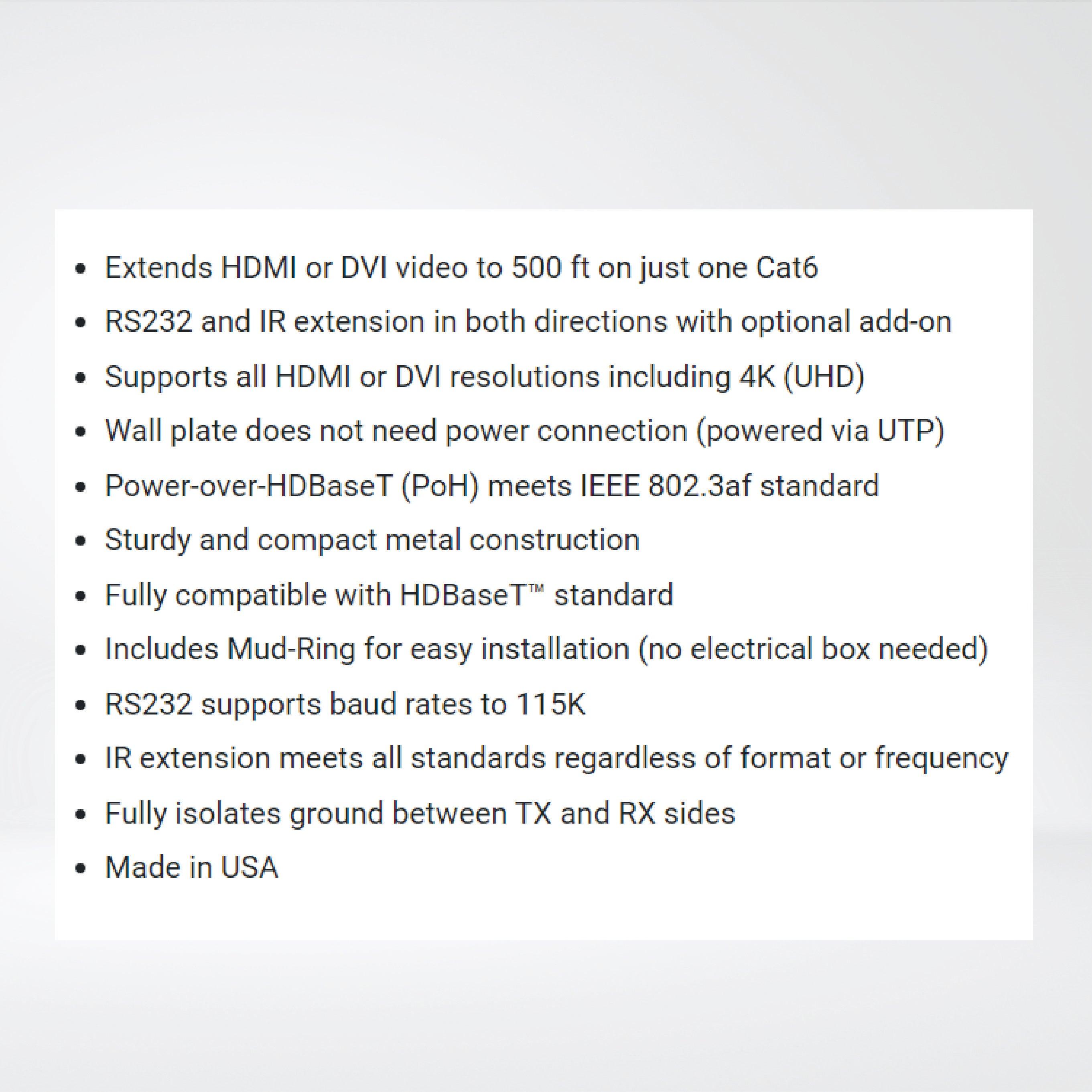 UHBX-SC-WP HDMI+RS232+IR+PoH UTP ( Dual Gang Wall Plate Sender) - Riverplus