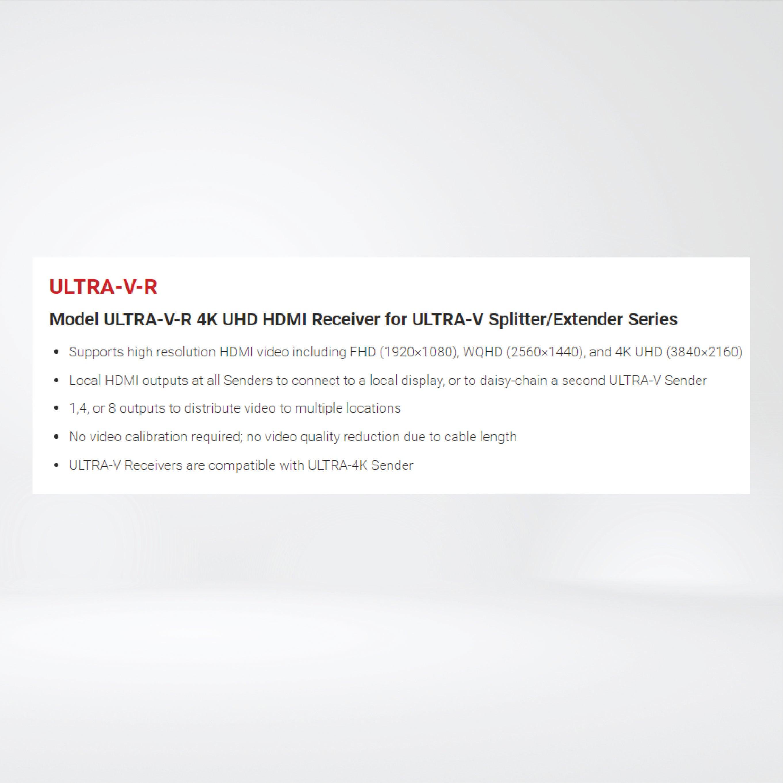 ULTRA-V-R 4K UHD HDMI Receiver for ULTRA-V Splitter/Extender Series - Riverplus