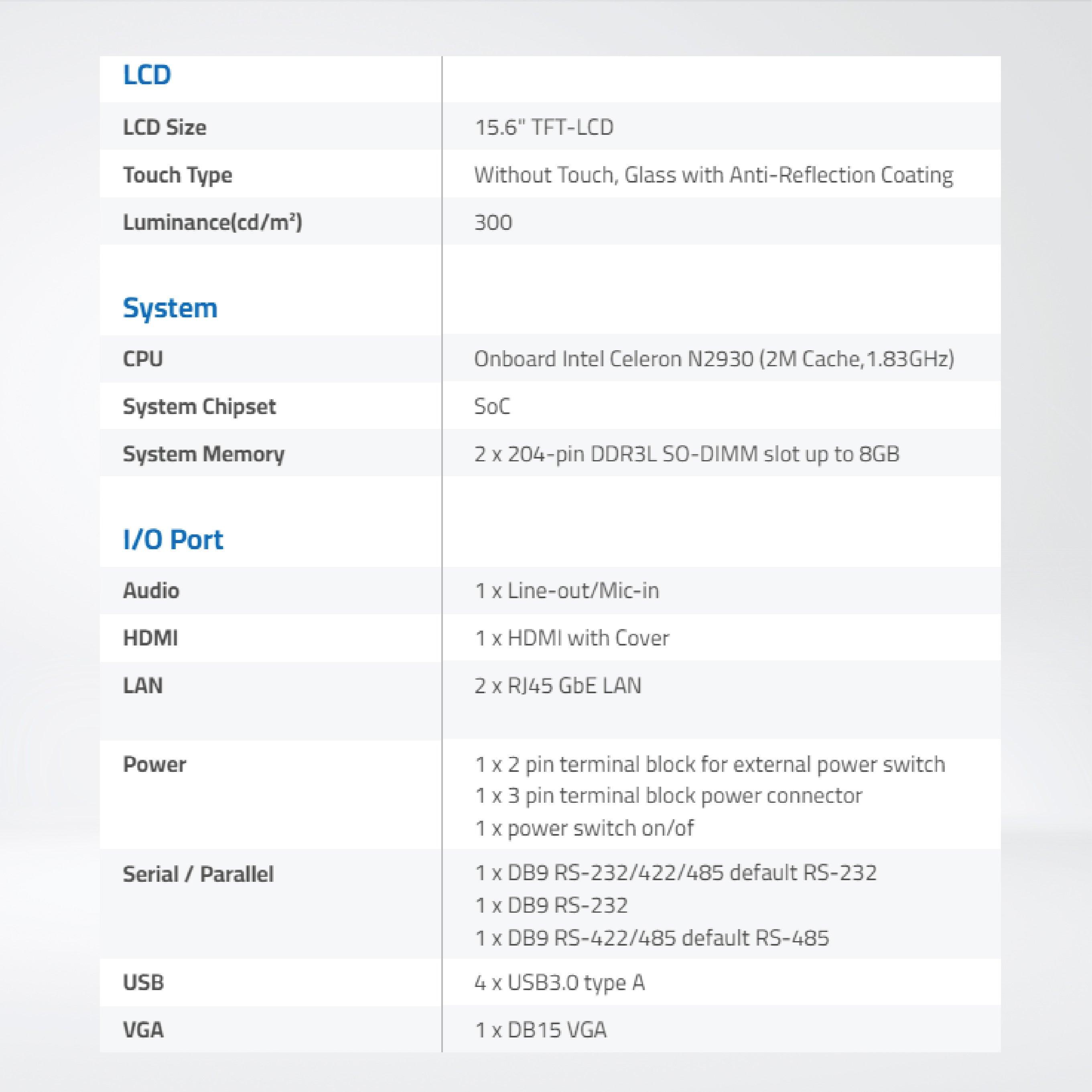 ViPAC-816G 15.6” Intel Celeron N2930 Fanless Expandable Panel PC - Riverplus