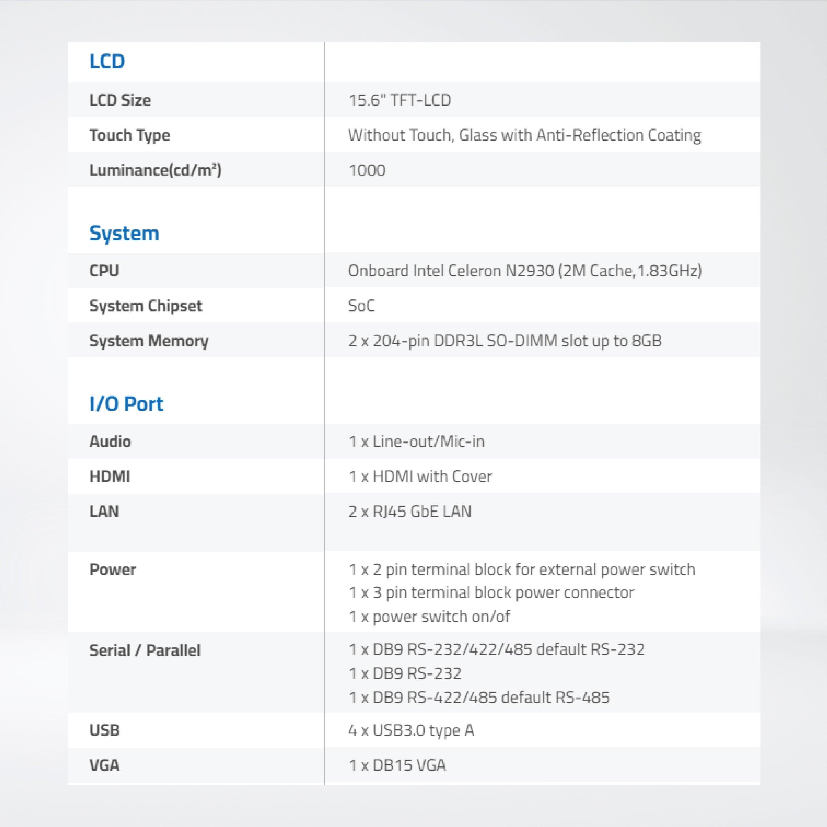 ViPAC-816GH 15.6” Intel Celeron N2930 Fanless Expandable Panel PC - Riverplus