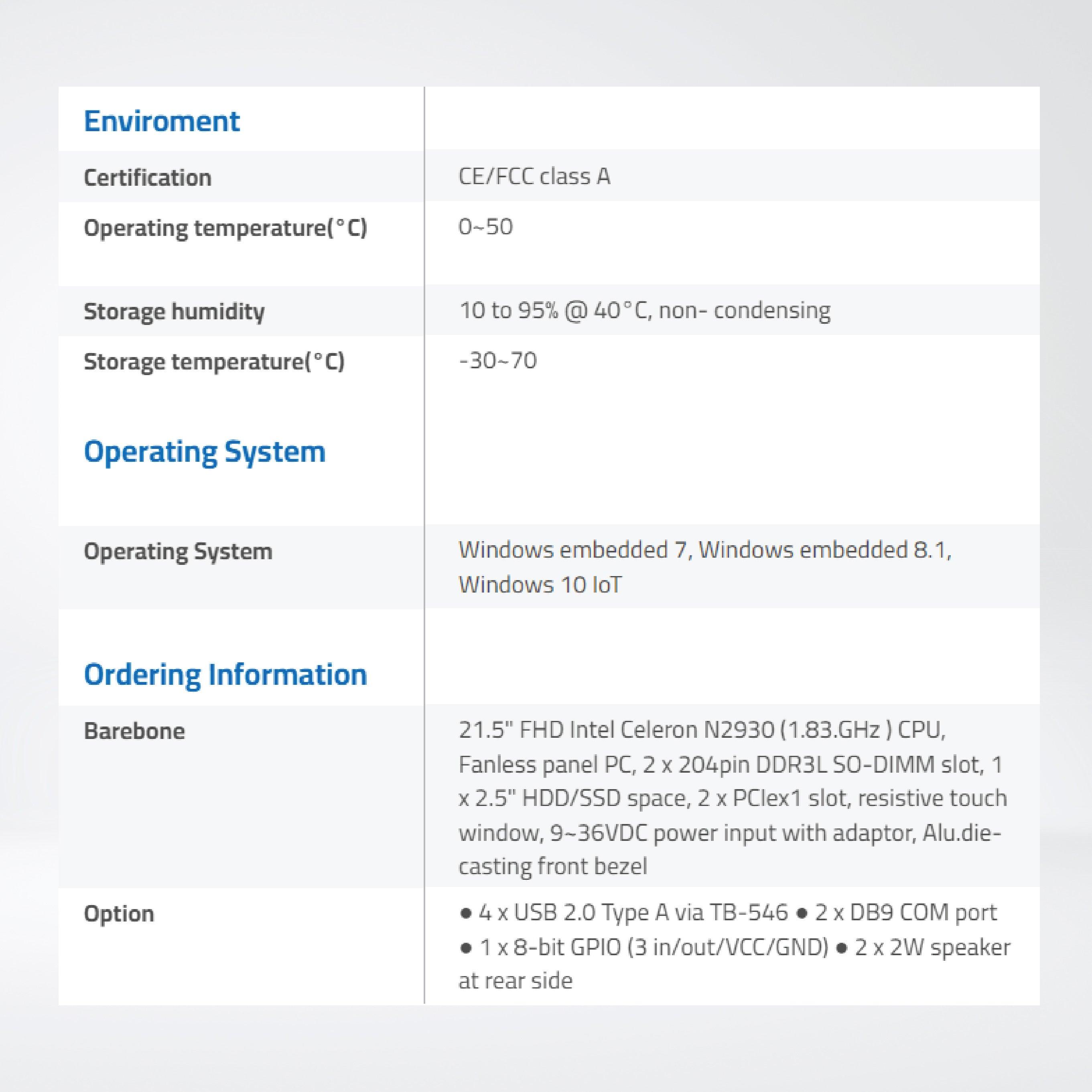 ViPAC-821RH 21.5” Intel Celeron N2930 Fanless Expandable Panel PC - Riverplus