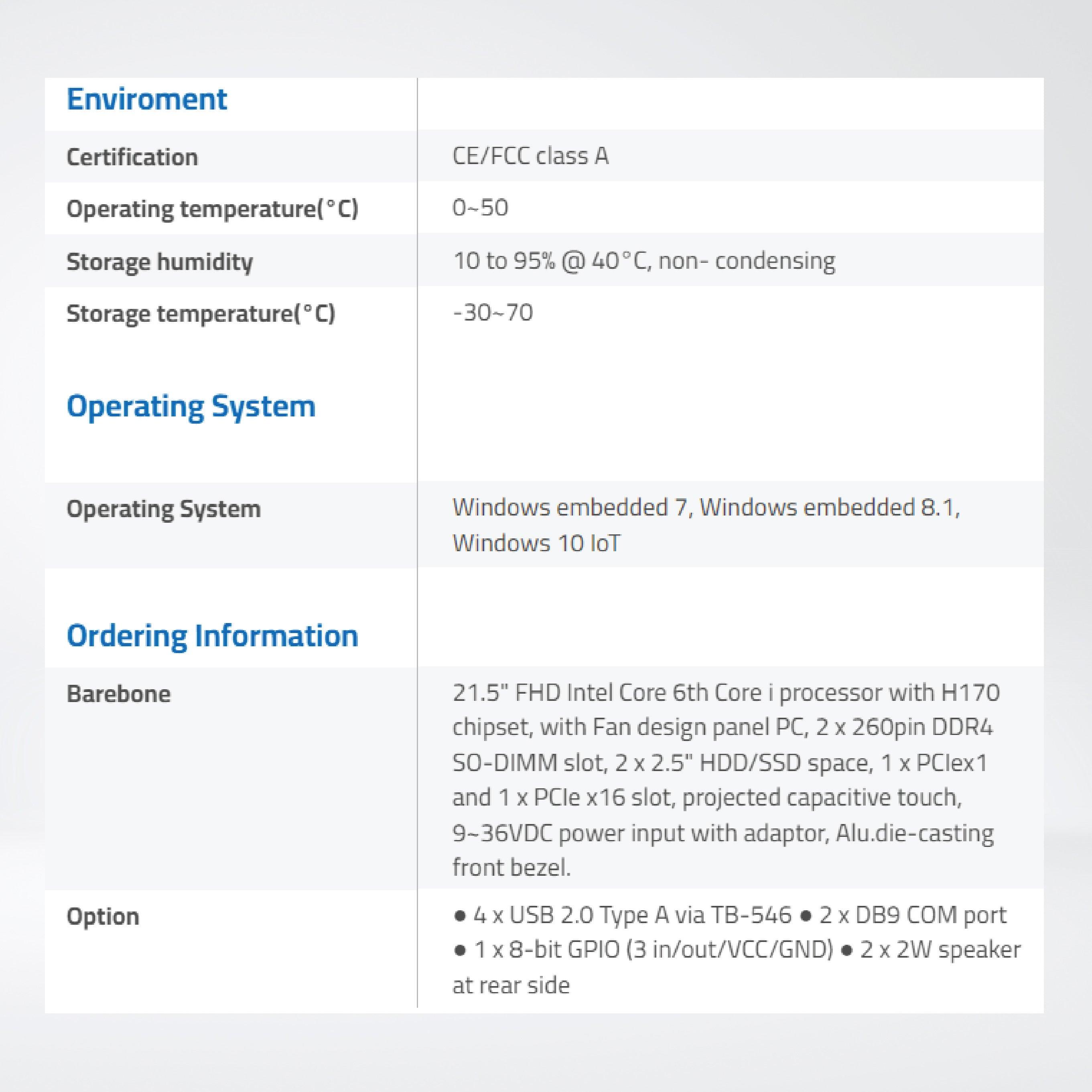 ViPAC-921PH 21.5” Intel 6th/7th Core i7/i5/i3 Panel PC - Riverplus
