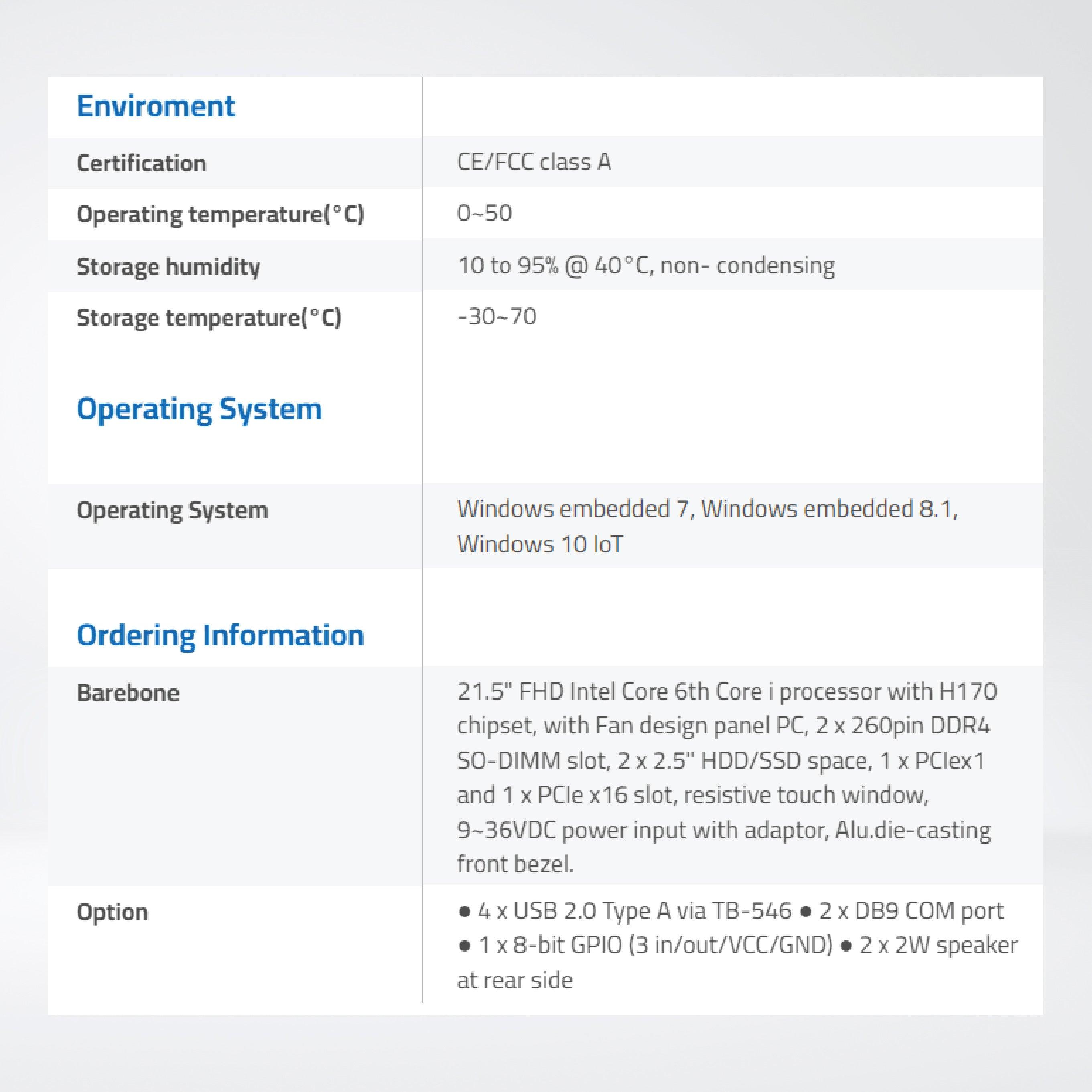 ViPAC-921R 21.5” Intel 6th/7th Core i7/i5/i3 Panel PC - Riverplus