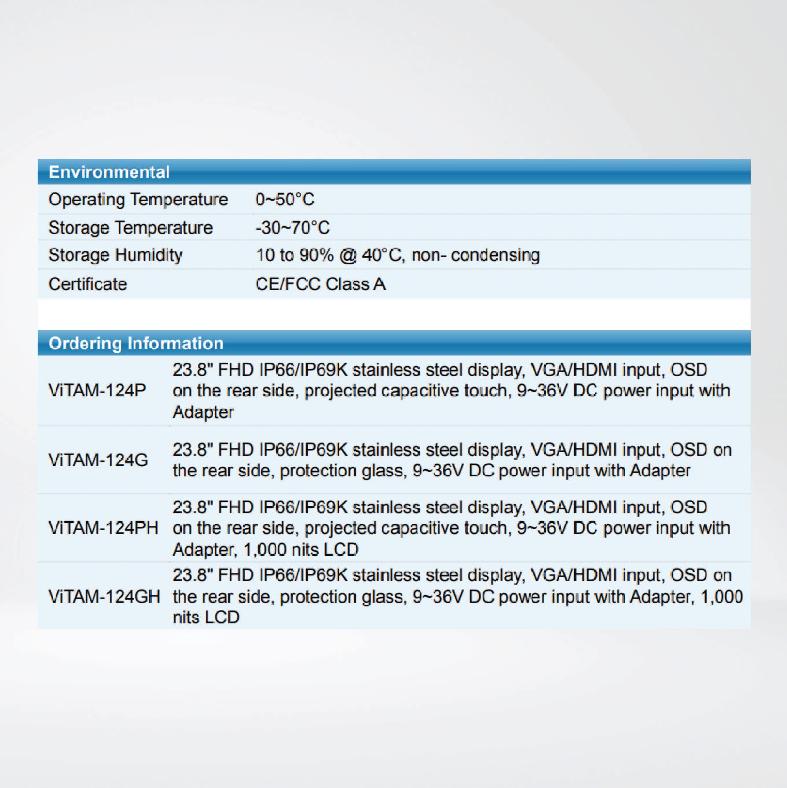 ViTAM-124GH 23.8″ New Gen. IP66/IP69K Stainless Steel Display - Riverplus