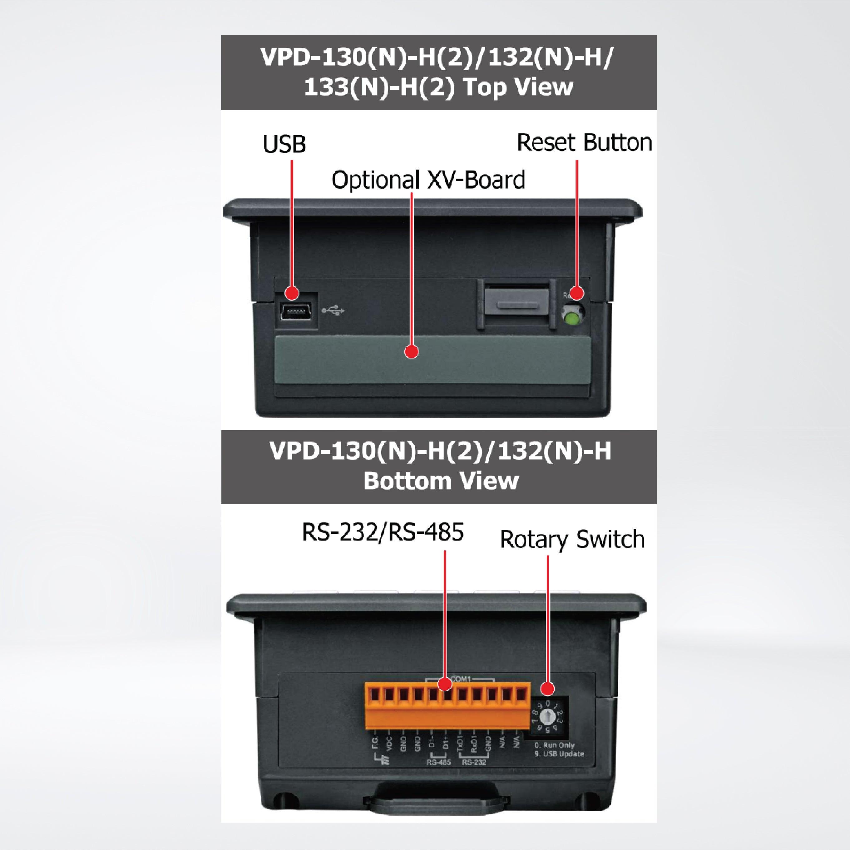VPD-130-H 3.5" Touch HMI Device with 1 x RS-232/RS-485 and Rubber Keypad - Riverplus