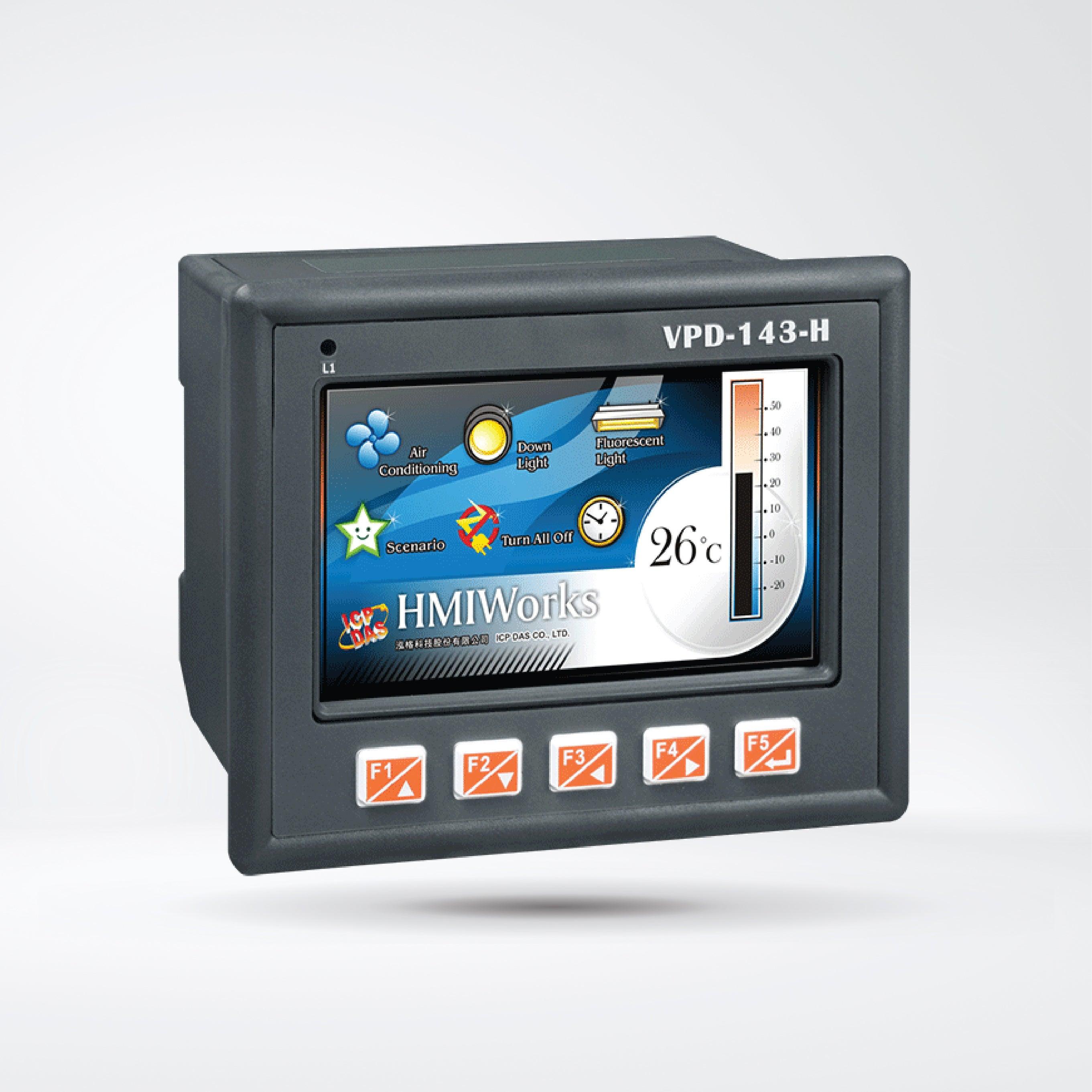 VPD-143-H 4.3" Touch HMI Device with 2 x RS-232/RS-485, Ethernet (PoE) and Rubber Keypad - Riverplus