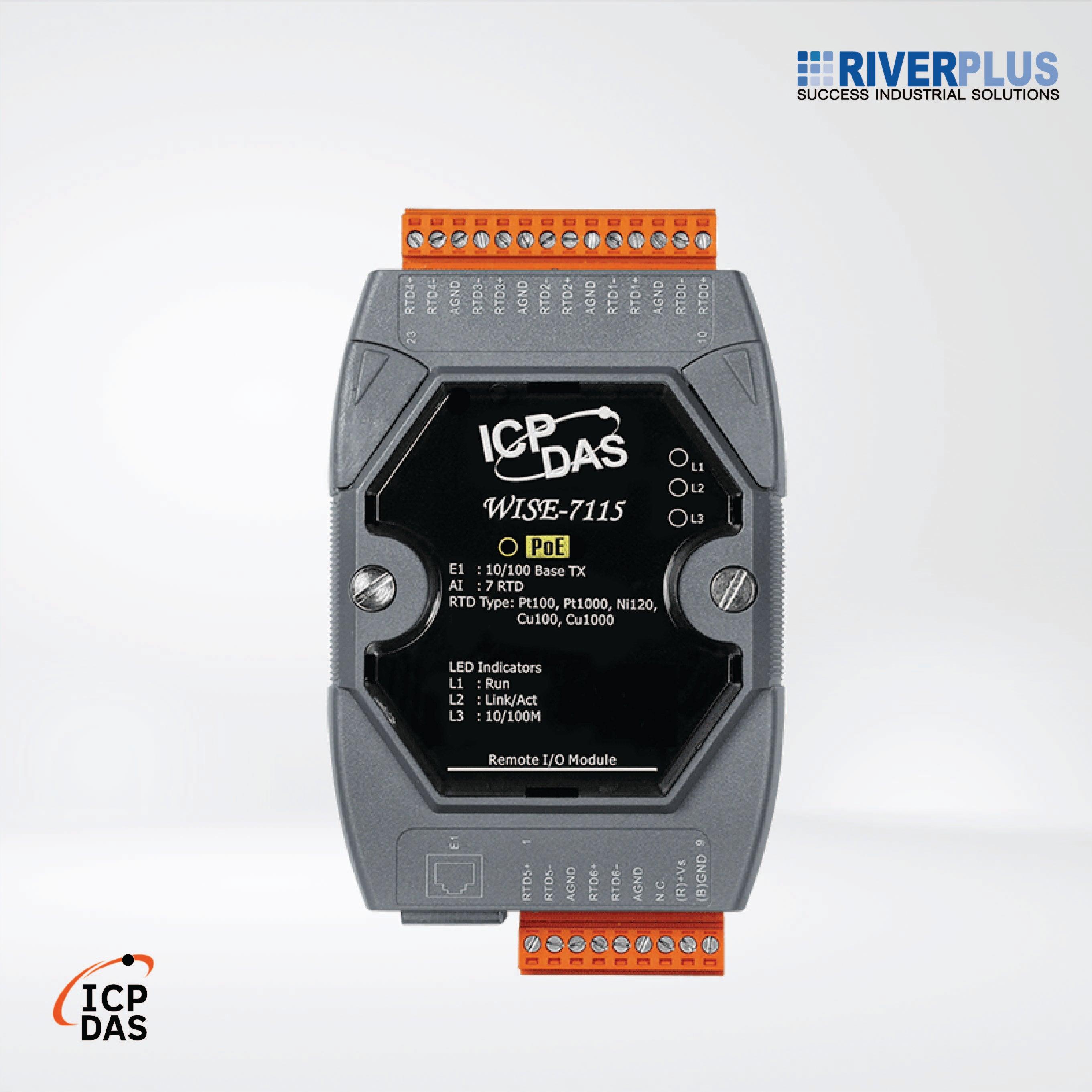 WISE-7115 Intelligent I/O Module with 7-channel RTD Input with 3-wire RTD Lead Resistance Elimination - Riverplus