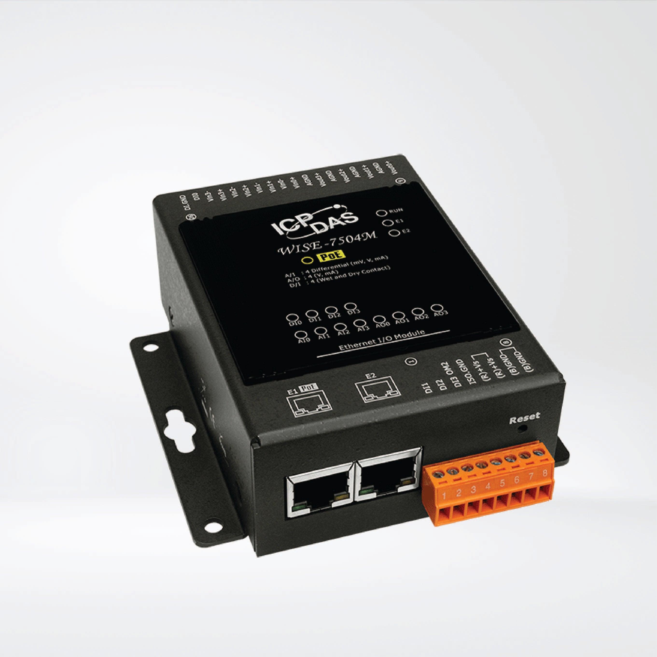 WISE-7504M Intelligent MQTT I/O Module with 4-ch AI, 4-ch AO, 4-ch DI and 2-port Ethernet Switch - Riverplus