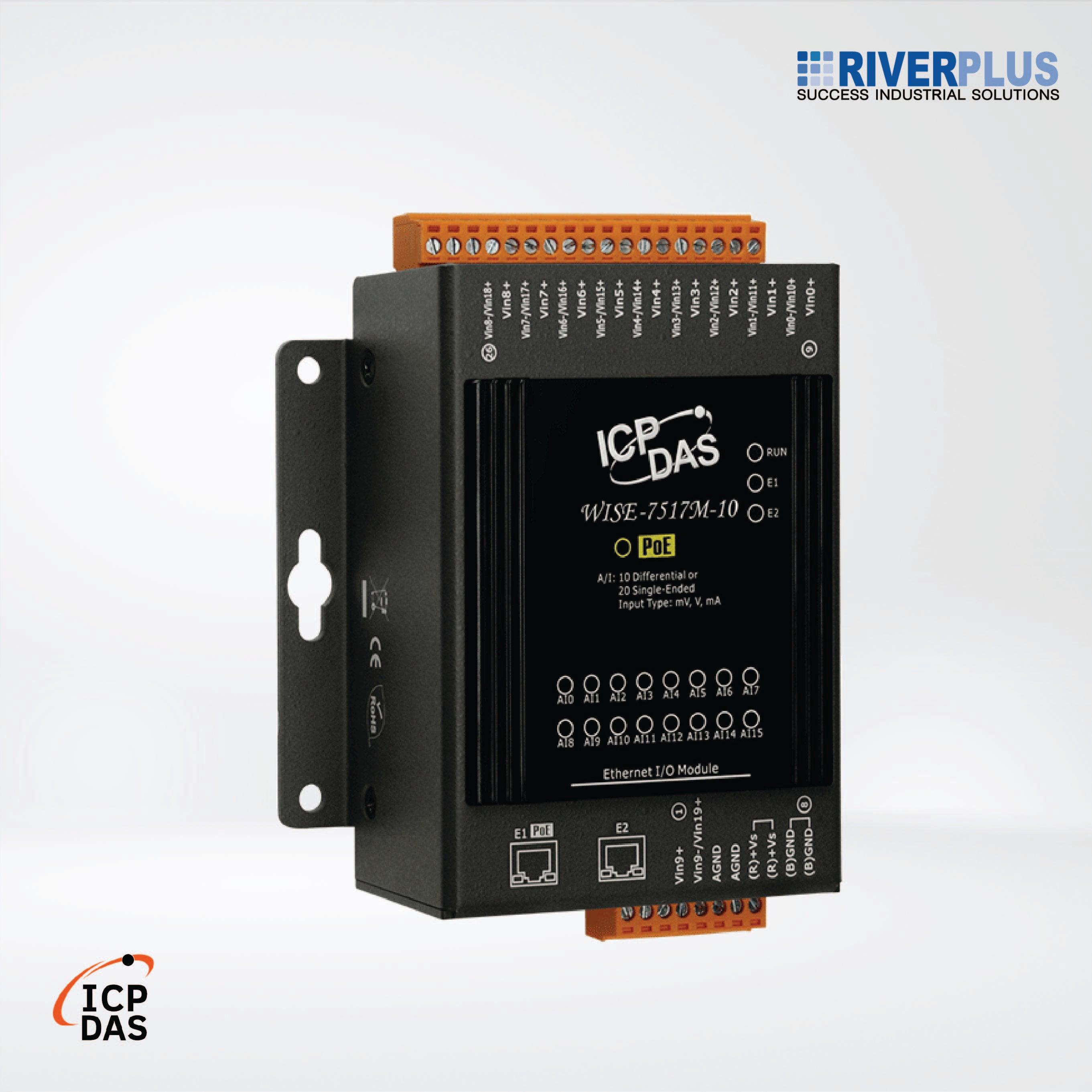 WISE-7517M-10 Intelligent MQTT I/O Module with 10/20-ch AI and 2-port Ethernet Switch - Riverplus