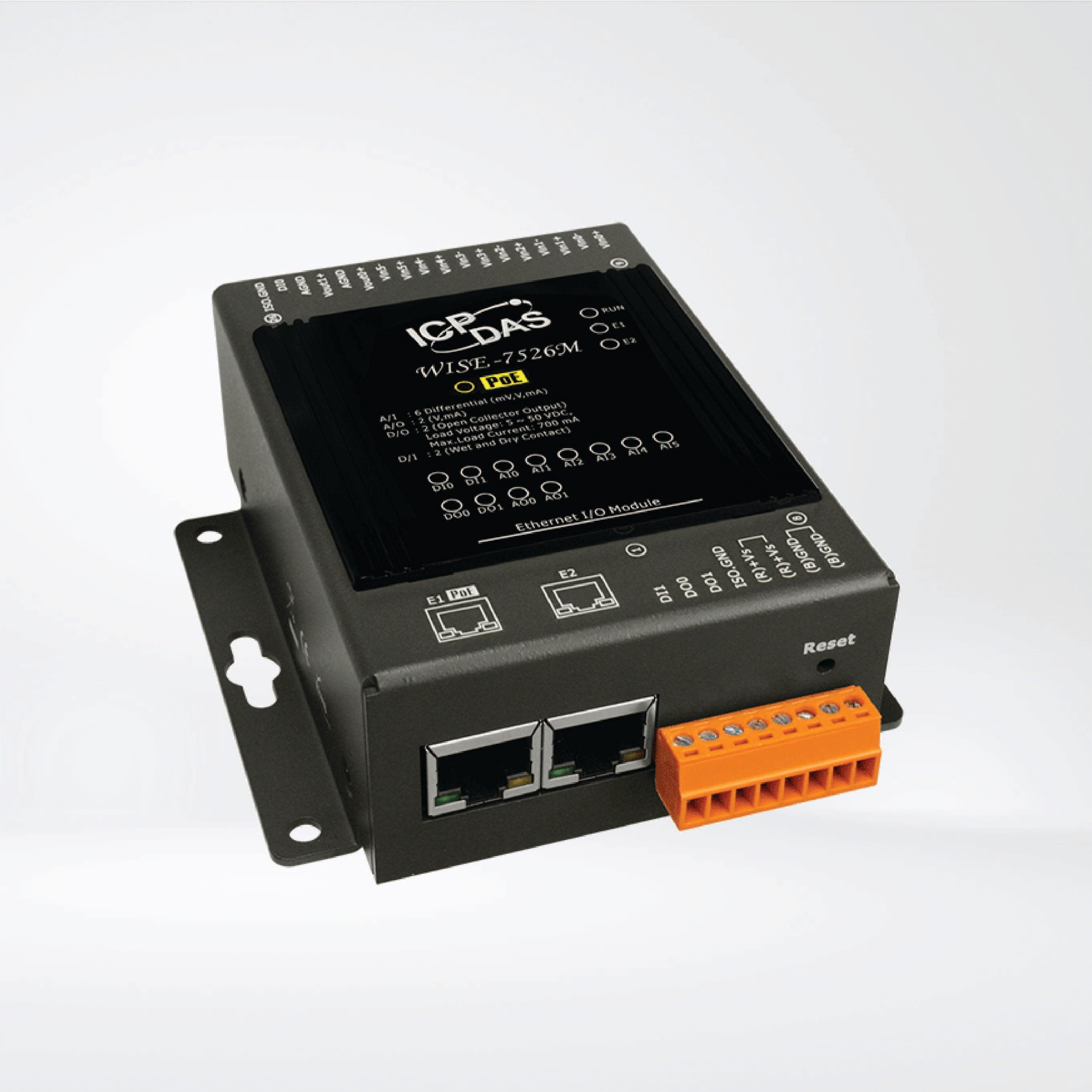 WISE-7526M Intelligent MQTT I/O Module with 6-ch AI, 2-ch AO, 2-ch DI, 2-ch DO and 2-port Ethernet Switch - Riverplus